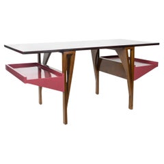 Solid Maple Writing Table and Desk with Lacquered Shelves
