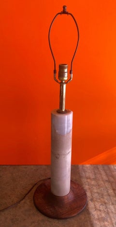 Solid Marble and Teak Column Table Lamp