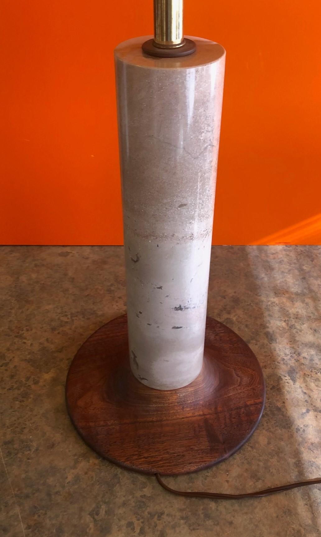 20th Century Solid Marble and Teak Column Table Lamp For Sale