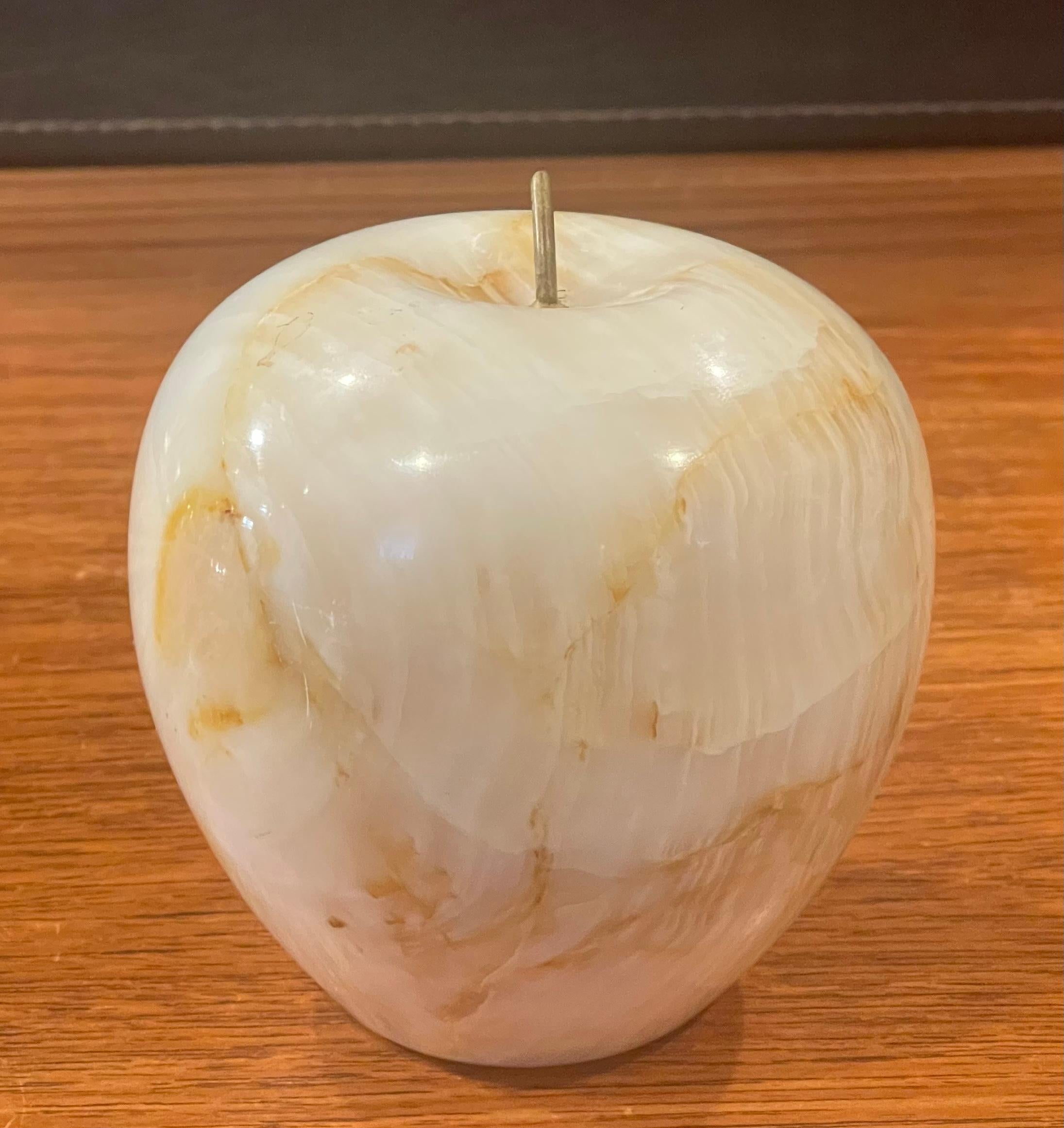 Italian Solid Marble Apple Paperweight with Brass Stem