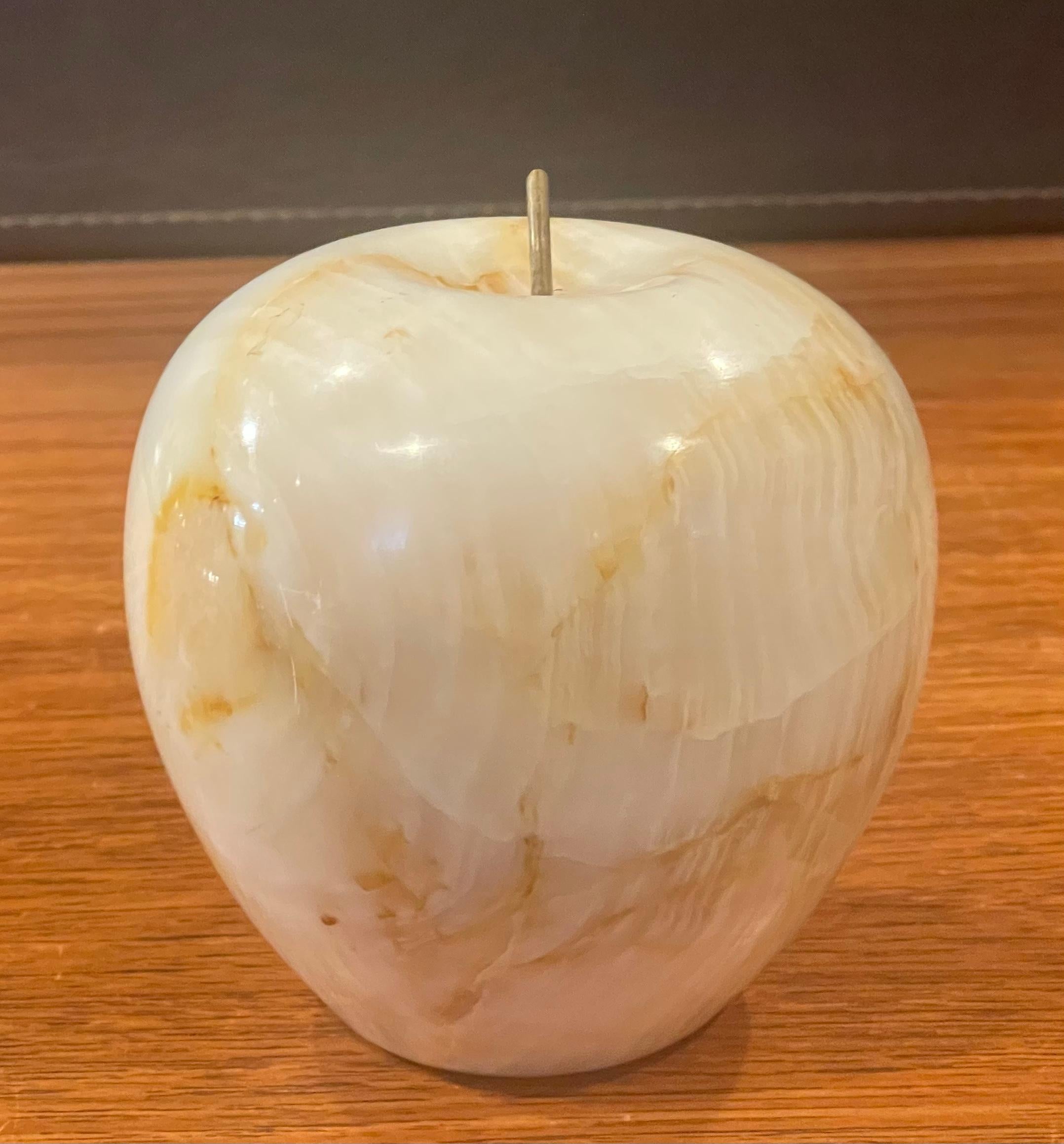 Solid Marble Apple Paperweight with Brass Stem In Good Condition In San Diego, CA