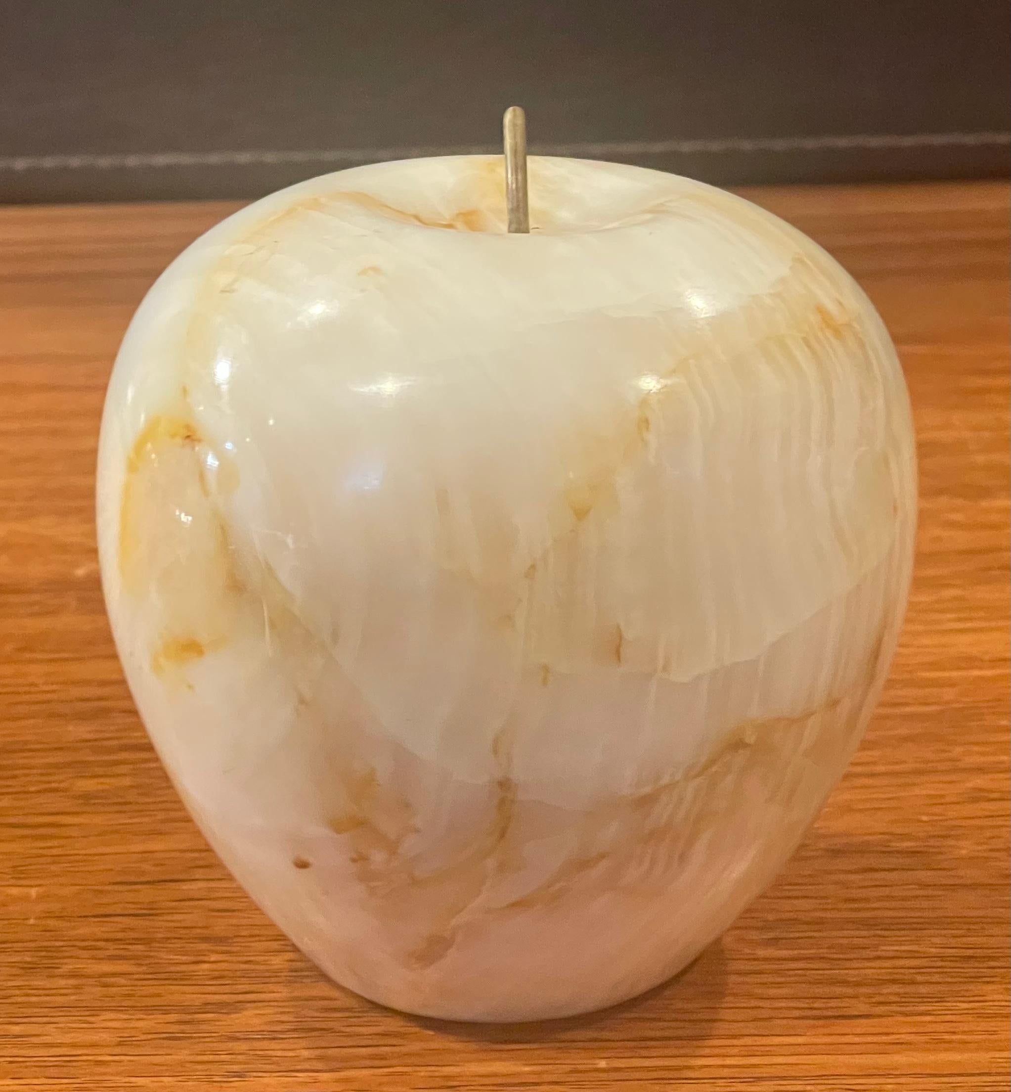 20th Century Solid Marble Apple Paperweight with Brass Stem
