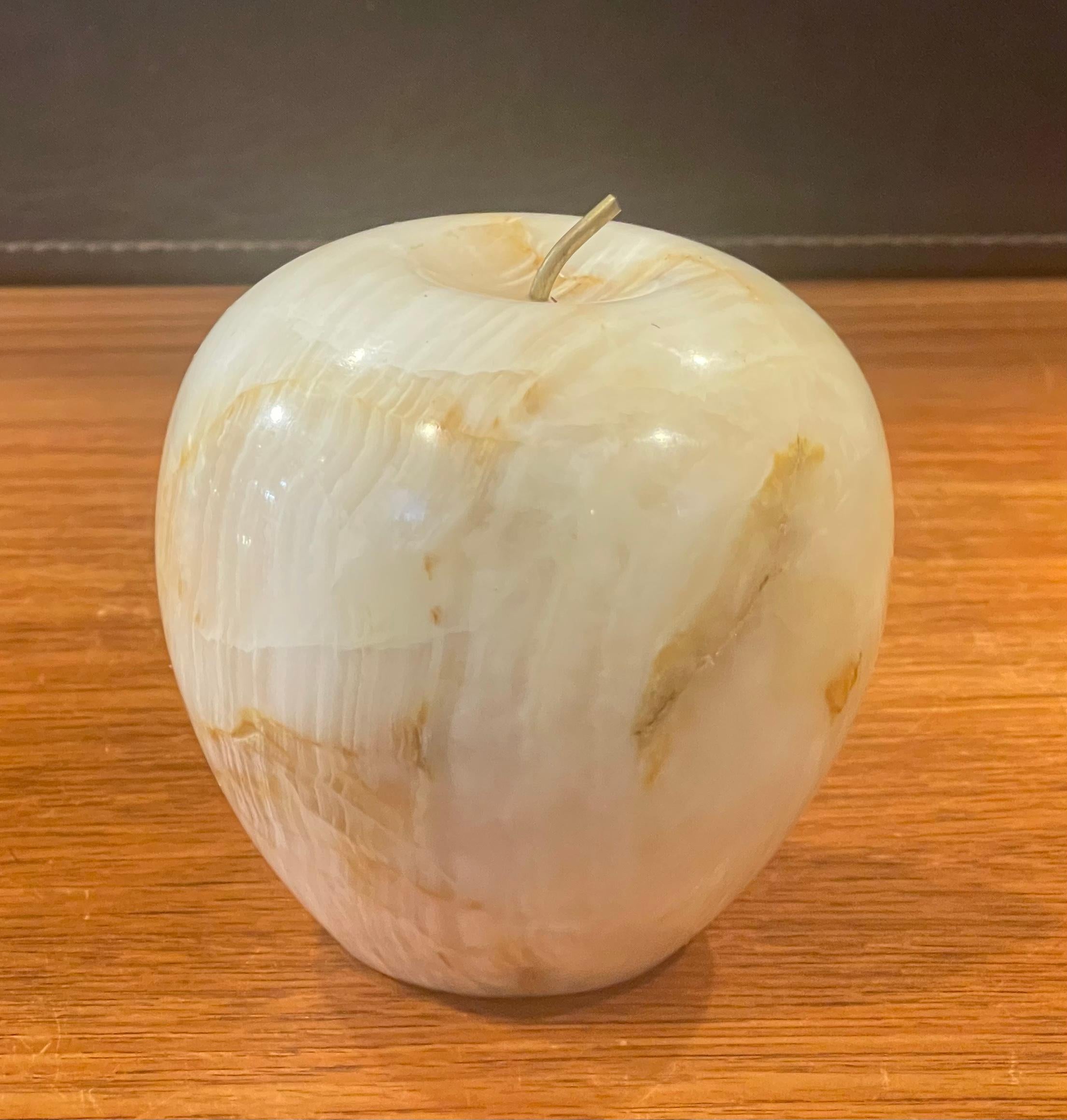 Solid Marble Apple Paperweight with Brass Stem 1