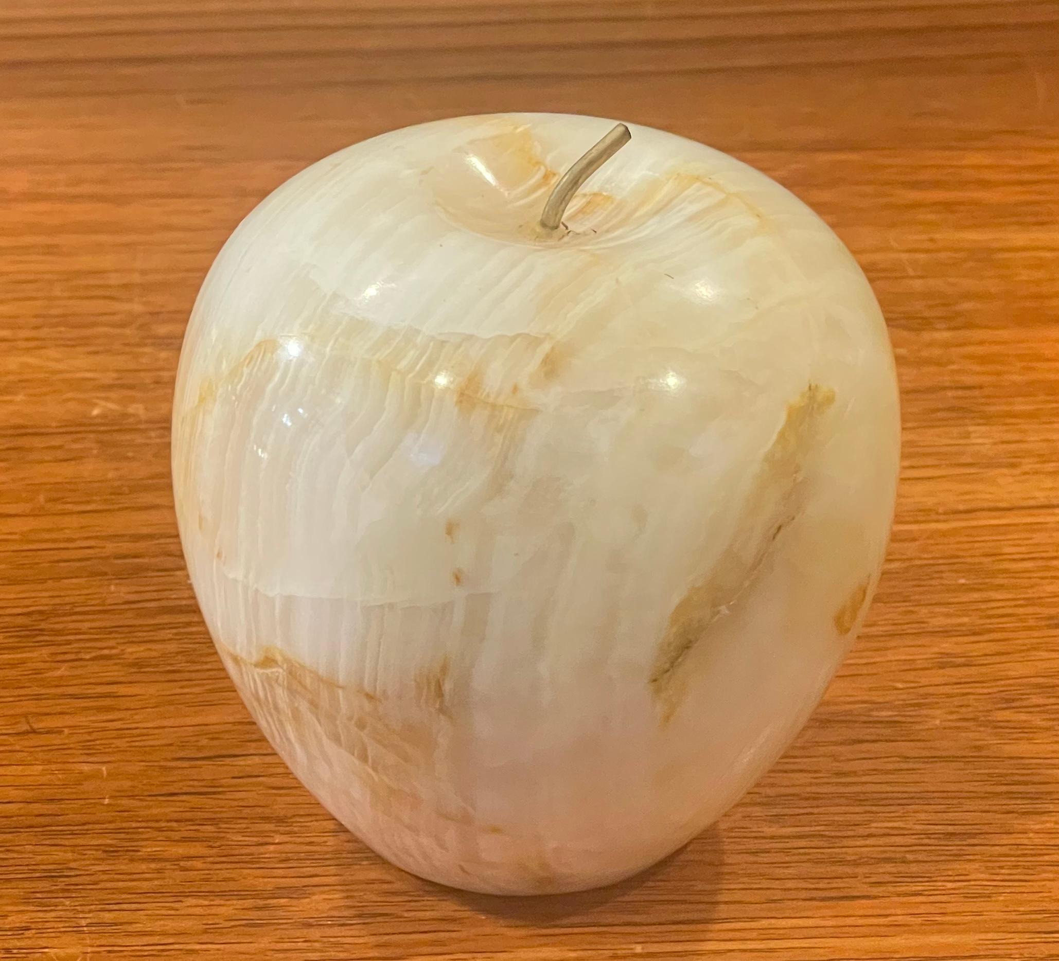 Solid Marble Apple Paperweight with Brass Stem 2