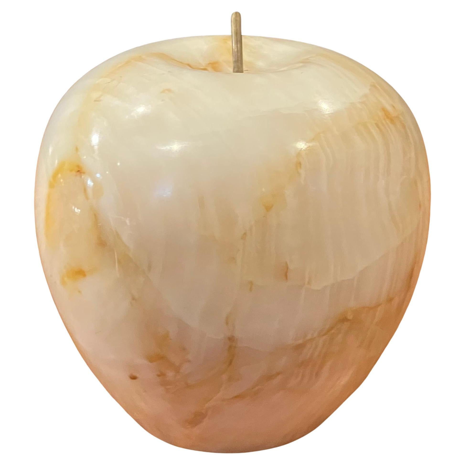Solid Marble Apple Paperweight with Brass Stem