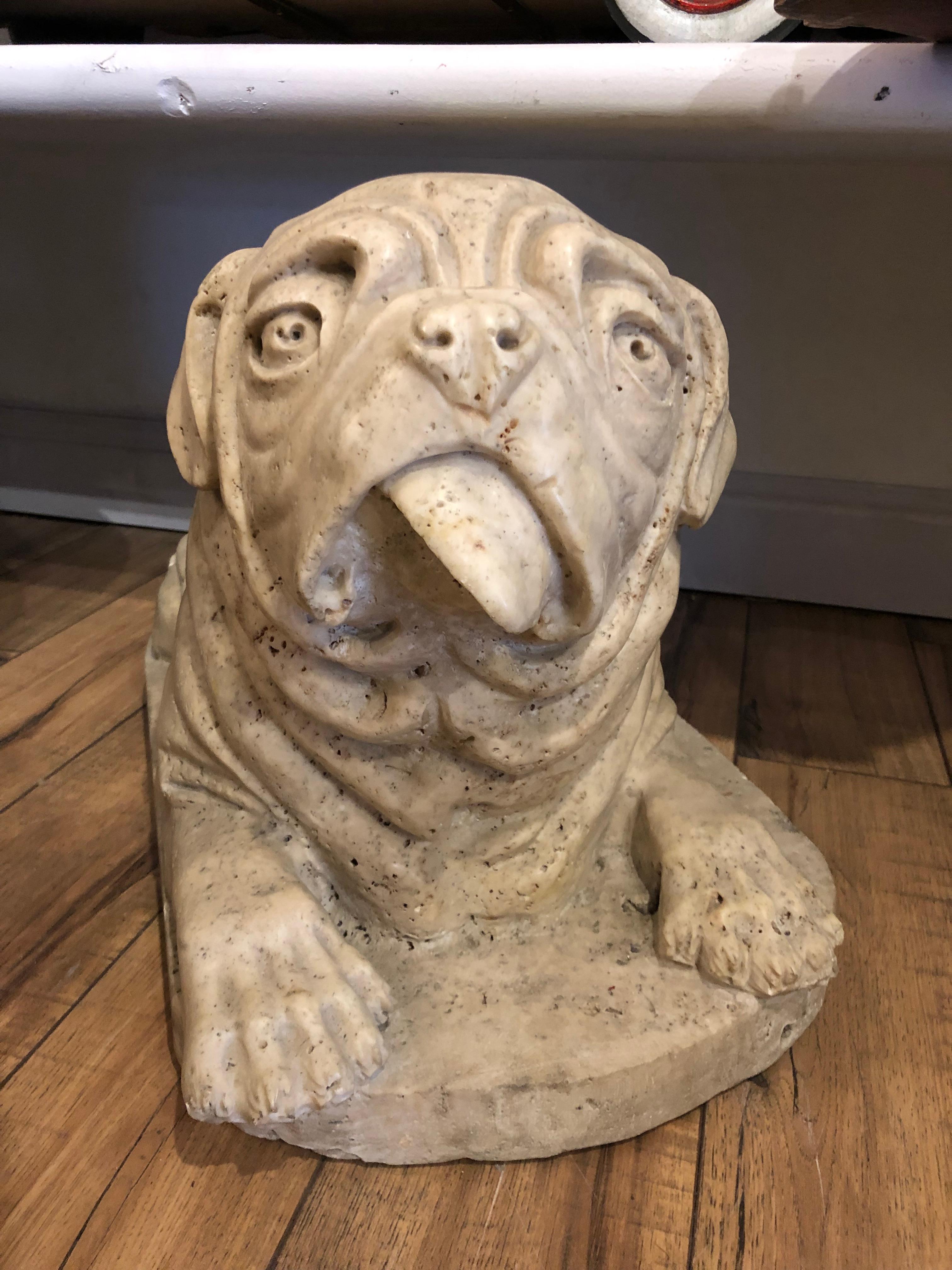 Folk Art Solid Marble Carving of a Bulldog or Pug Dog with Character