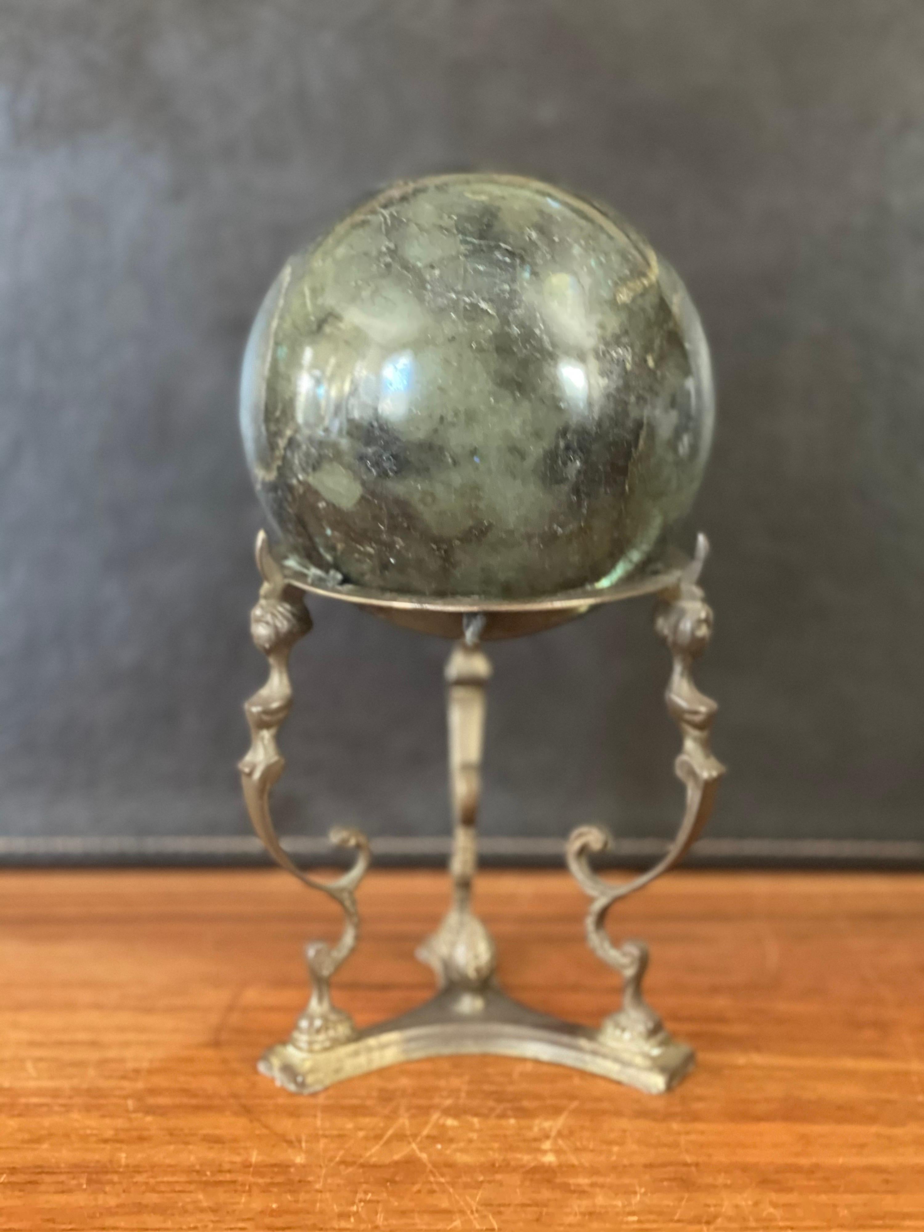 Mid-Century Modern Solid Marble Decorative Sphere on Bronze Base For Sale