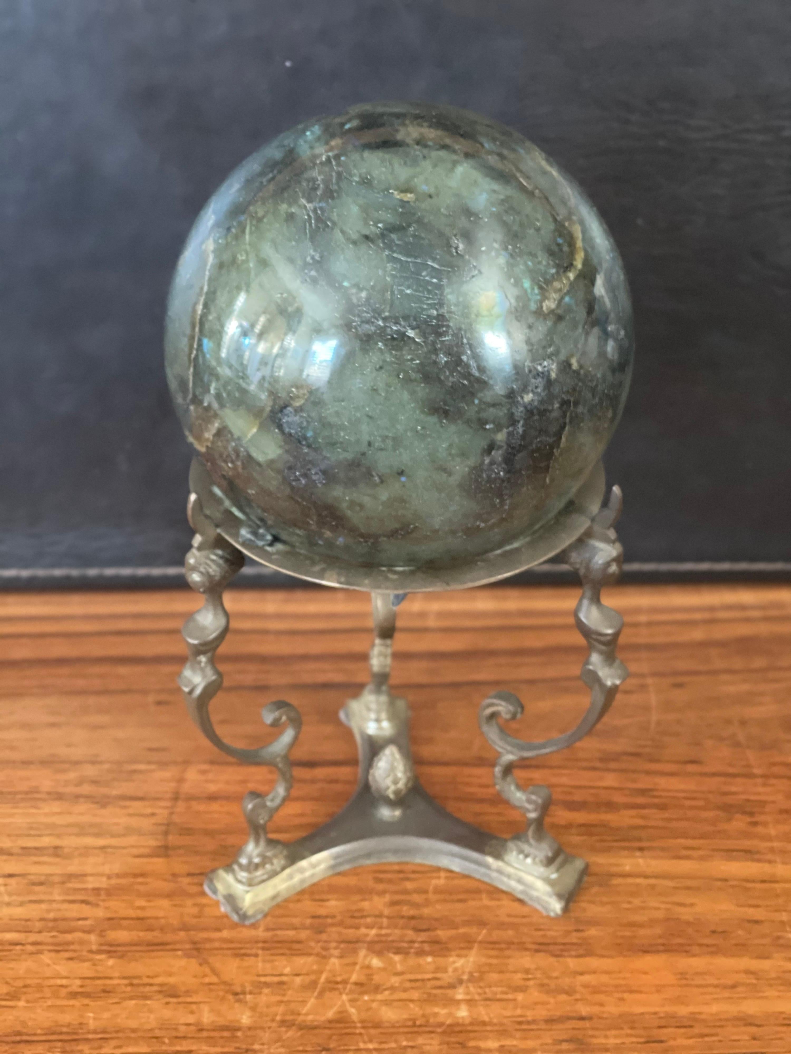 Solid Marble Decorative Sphere on Bronze Base In Good Condition For Sale In San Diego, CA