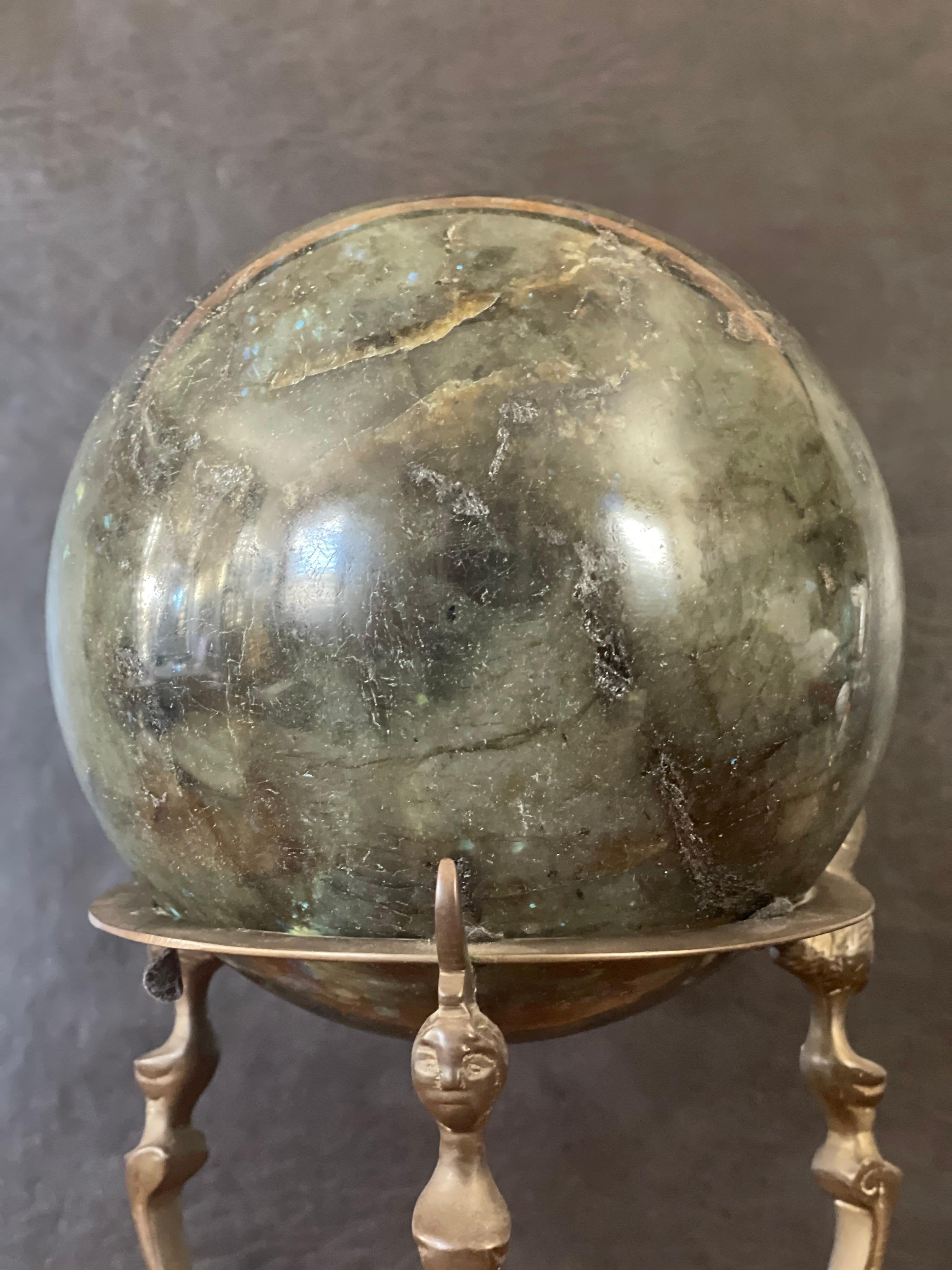 20th Century Solid Marble Decorative Sphere on Bronze Base For Sale