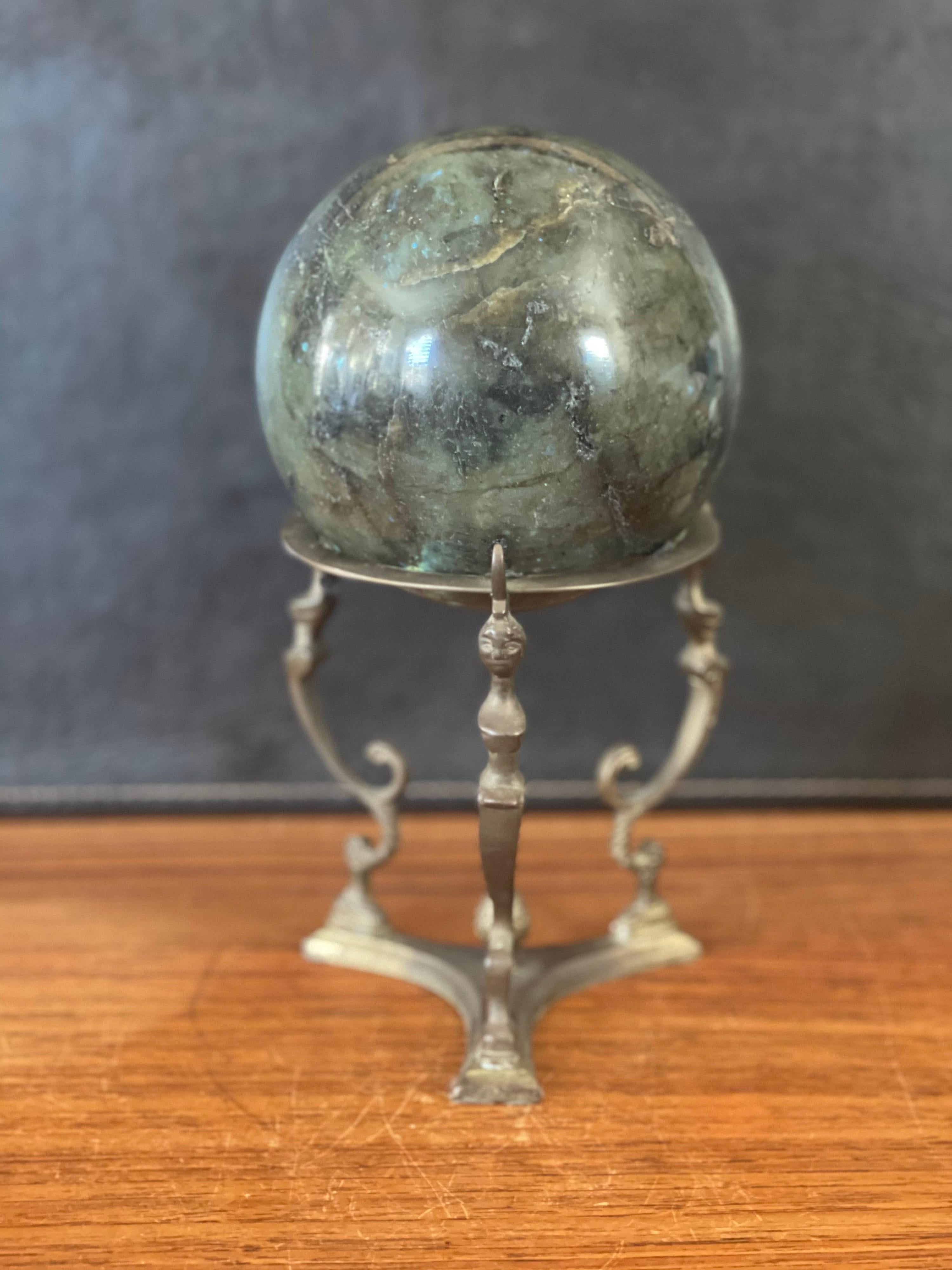 Solid Marble Decorative Sphere on Bronze Base For Sale 3