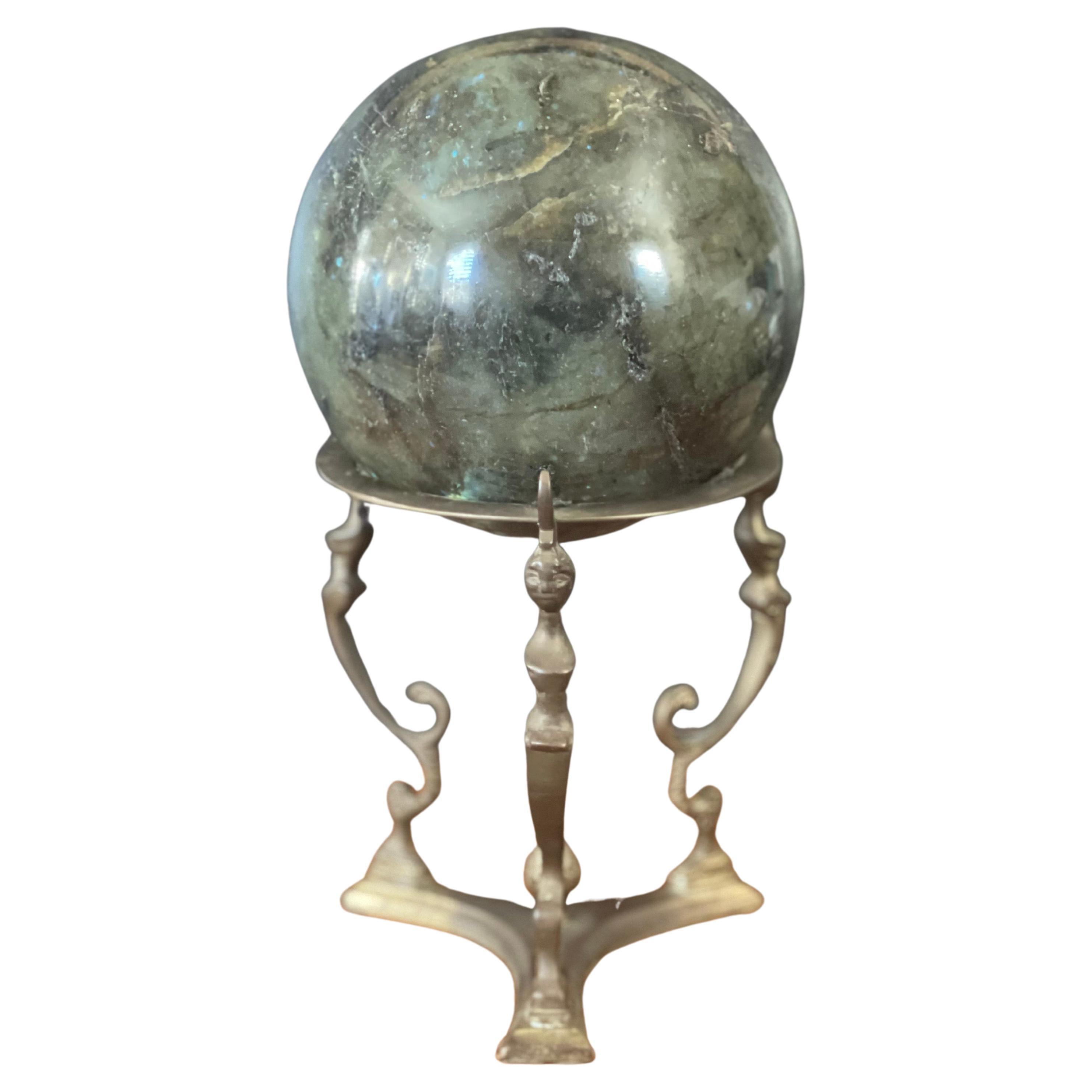 Solid Marble Decorative Sphere on Bronze Base For Sale