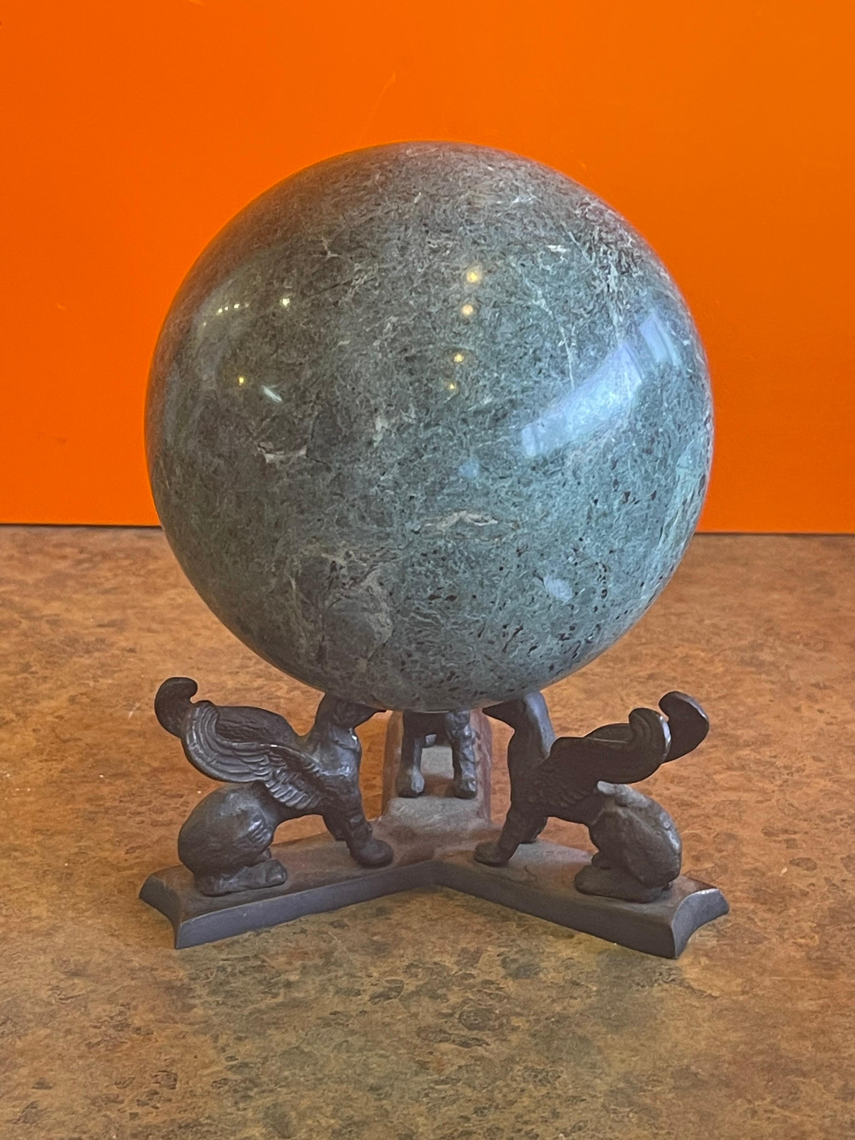 Solid Marble Decorative Sphere on Bronze Griffin Base 4