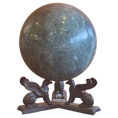 Solid Marble Decorative Sphere on Bronze Griffin Base