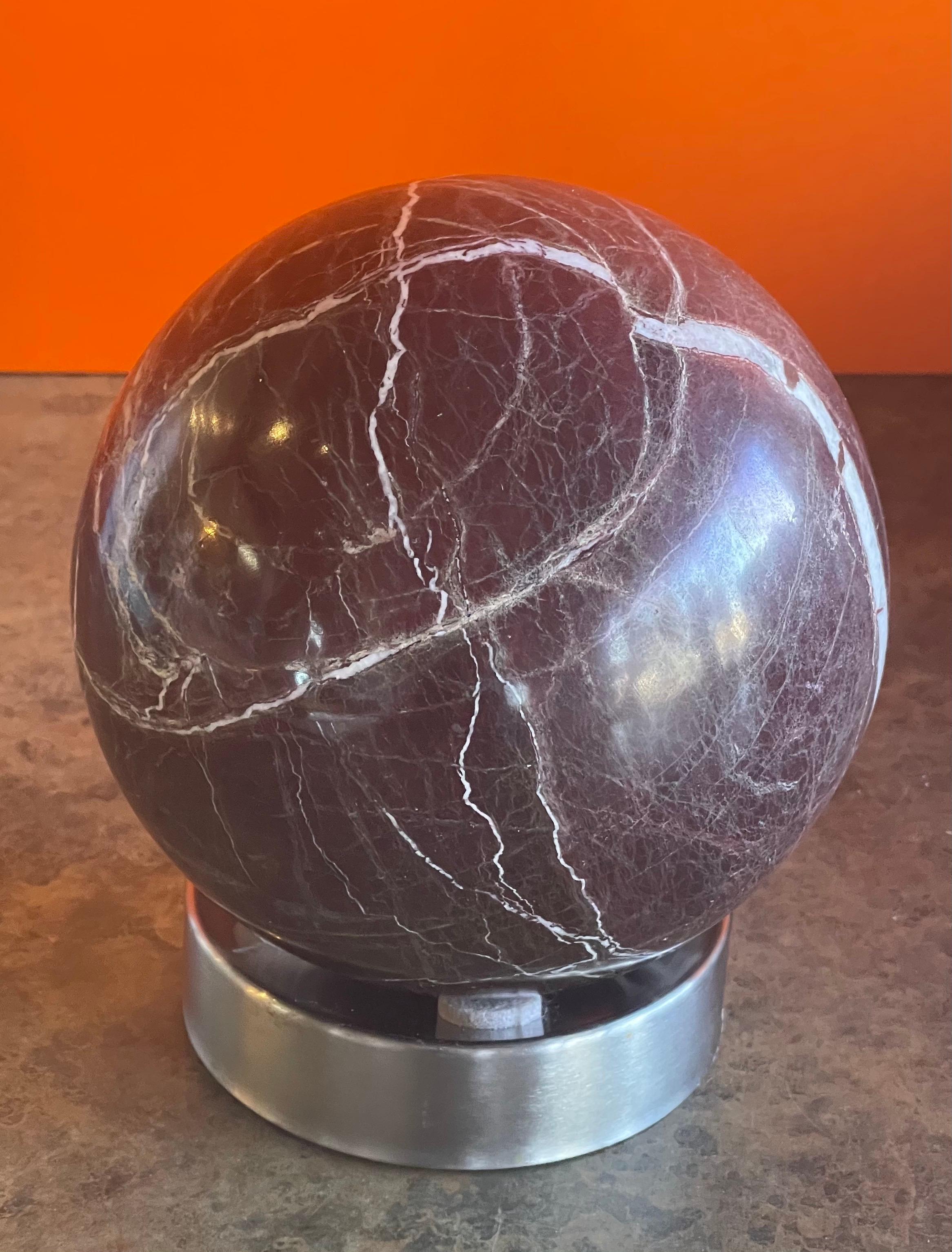 Mid-Century Modern Solid Marble Decorative Sphere on Chrome Base For Sale