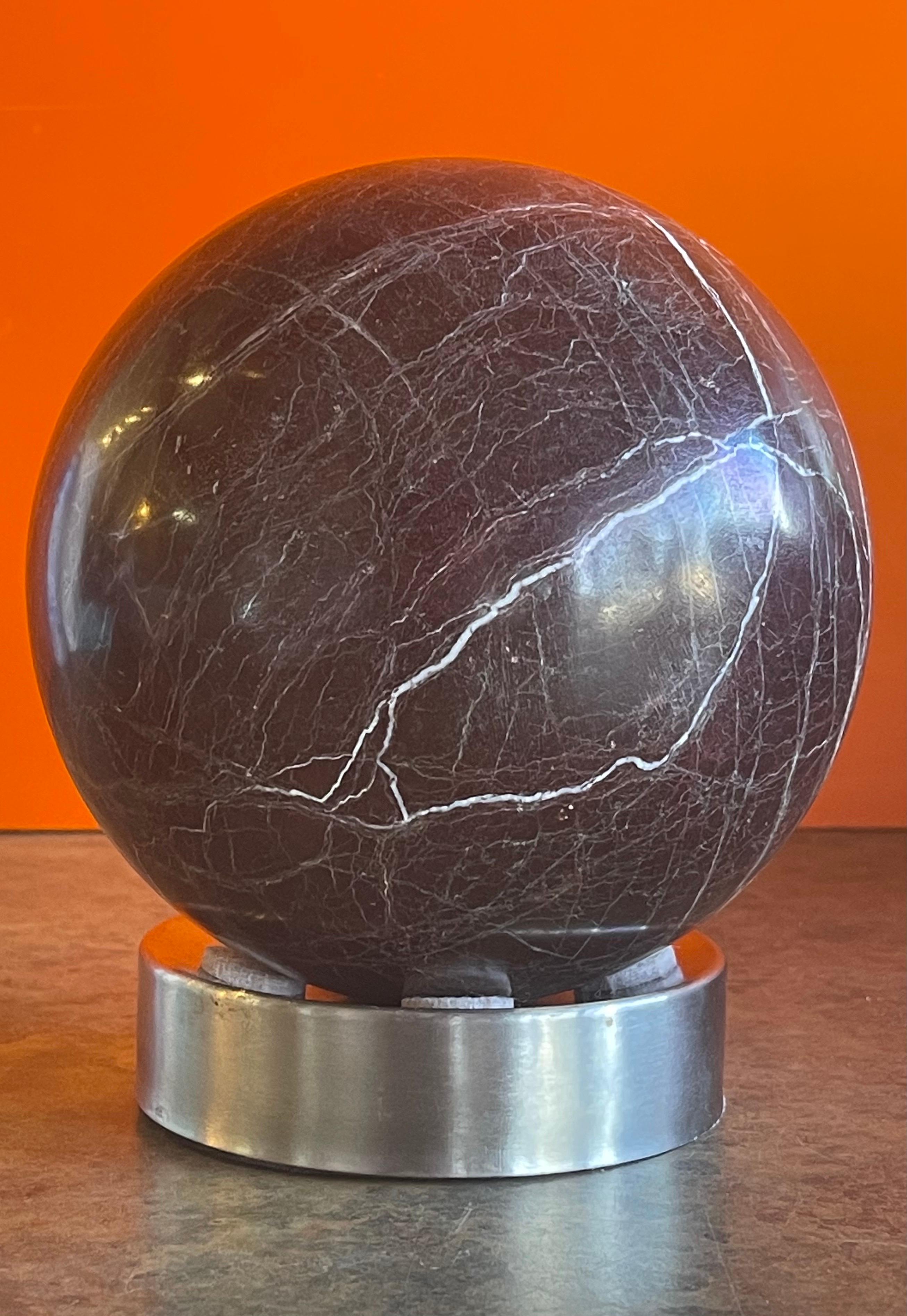 Solid Marble Decorative Sphere on Chrome Base In Good Condition For Sale In San Diego, CA