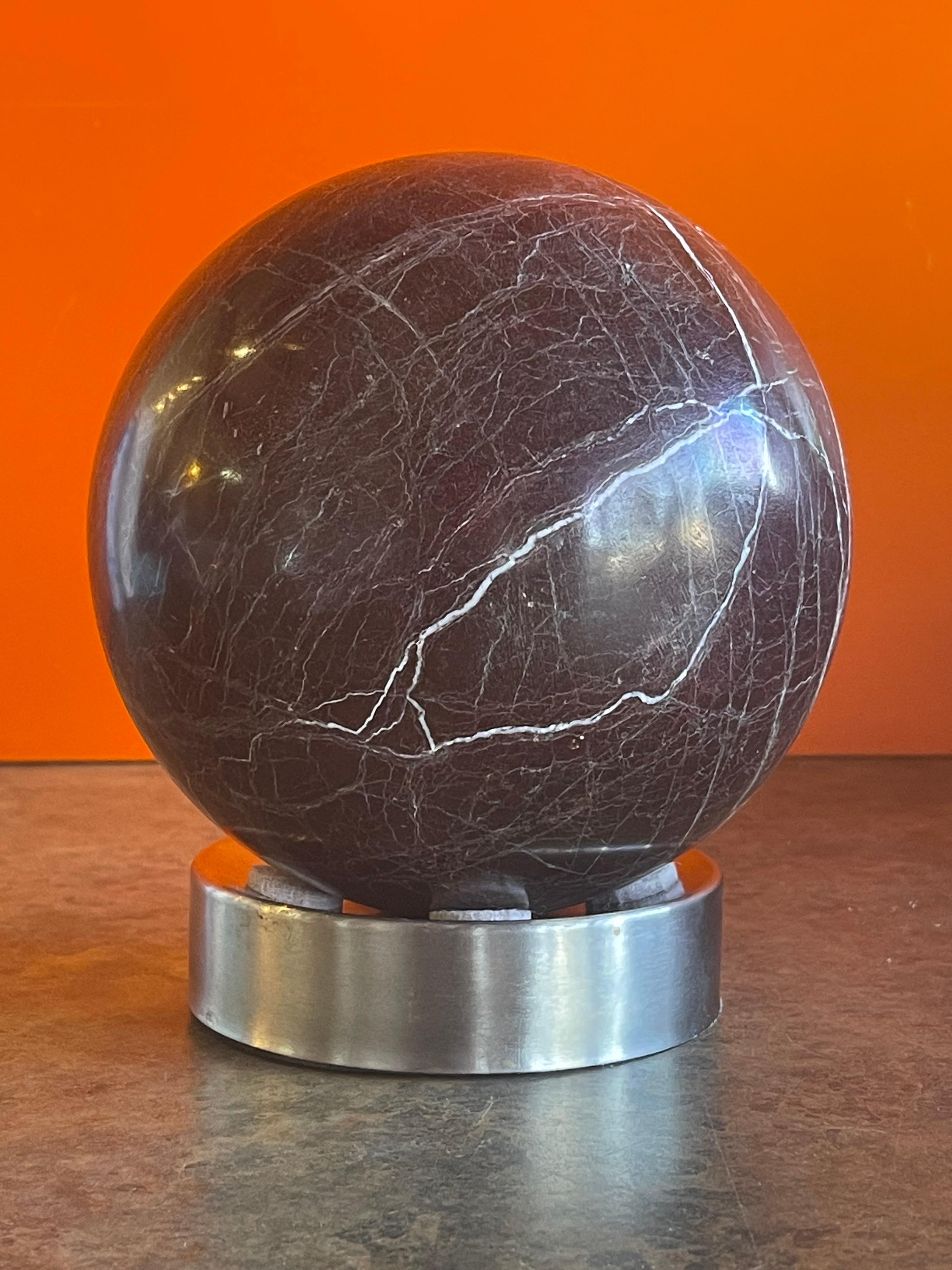 20th Century Solid Marble Decorative Sphere on Chrome Base For Sale