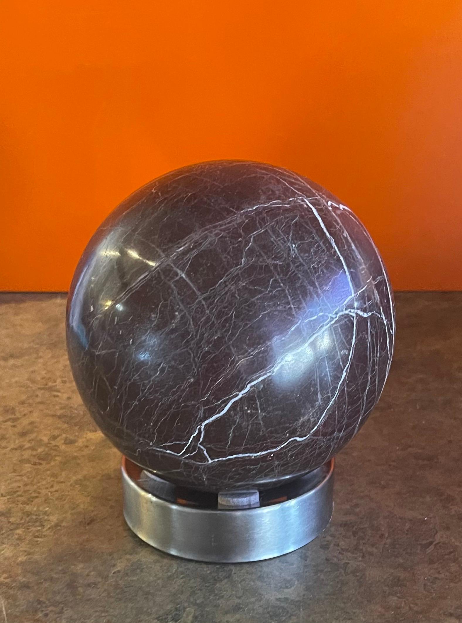 Solid Marble Decorative Sphere on Chrome Base For Sale 3