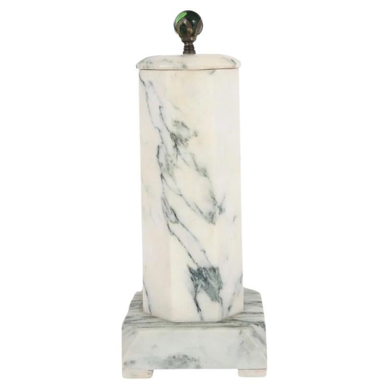 Solid Marble Lamp with Green Glass Finial For Sale