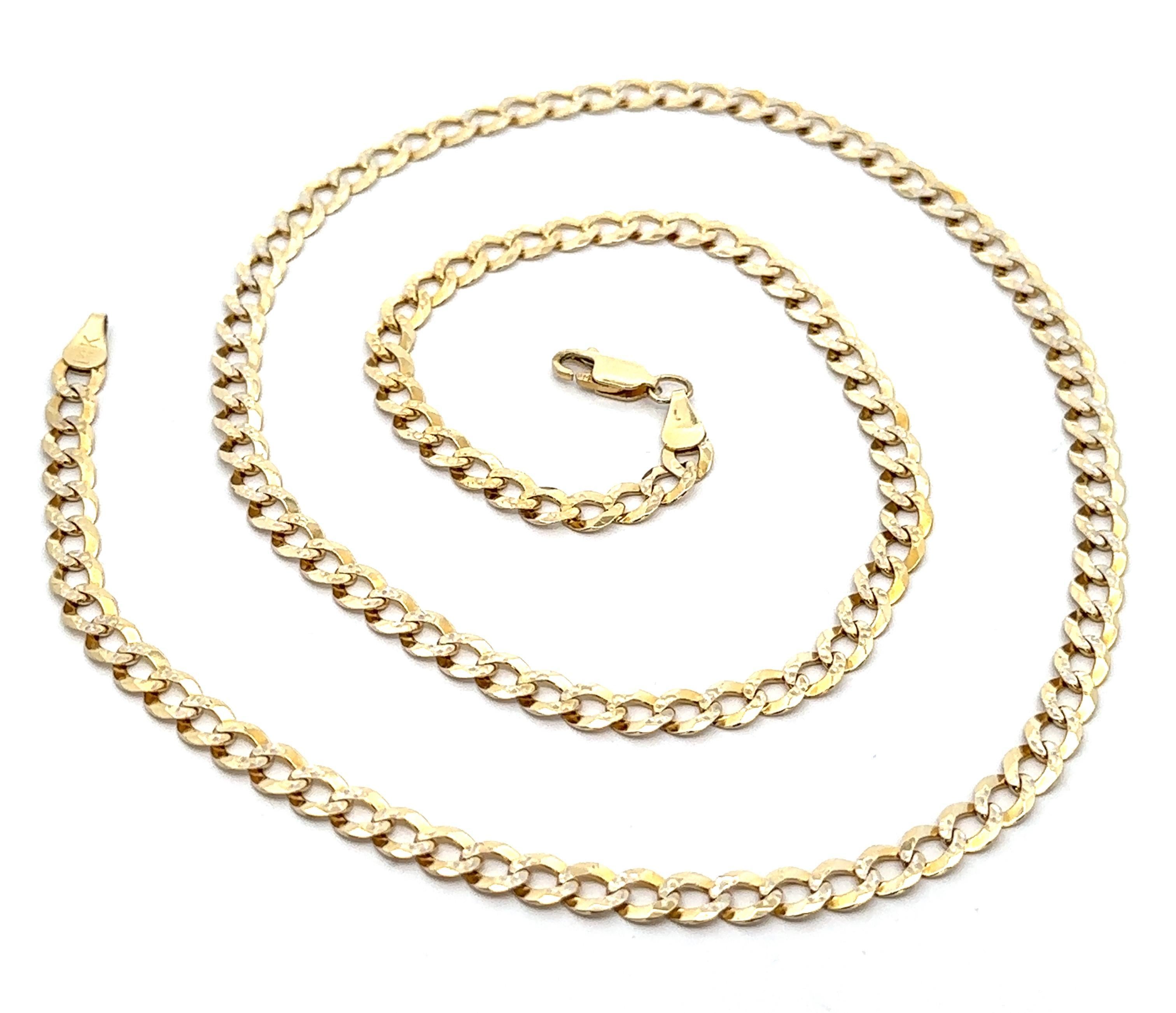 Collana a catena cubana da uomo solida in oro giallo 14k lunga 24 pollici con taglio a diamante A Link In condizioni ottime in vendita a Montclair, NJ