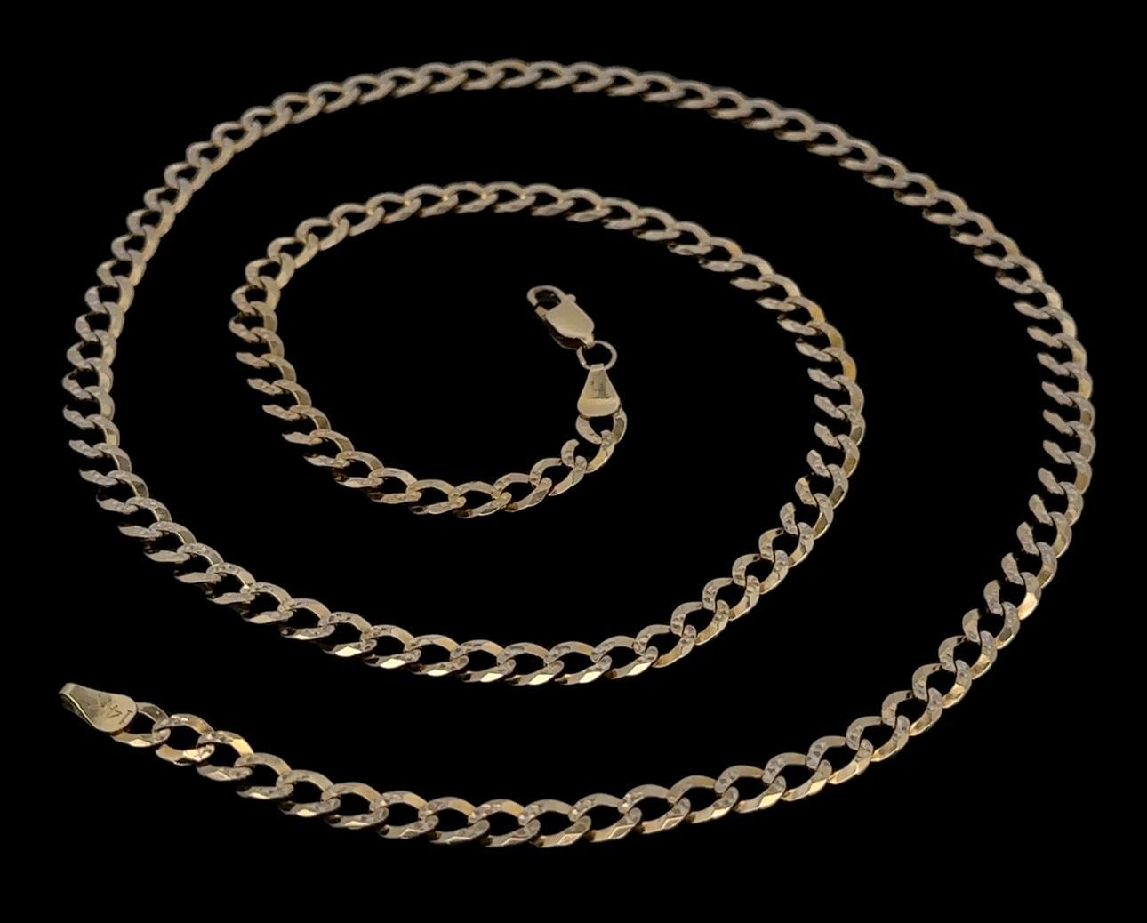 Uomo Collana a catena cubana da uomo solida in oro giallo 14k lunga 24 pollici con taglio a diamante A Link in vendita