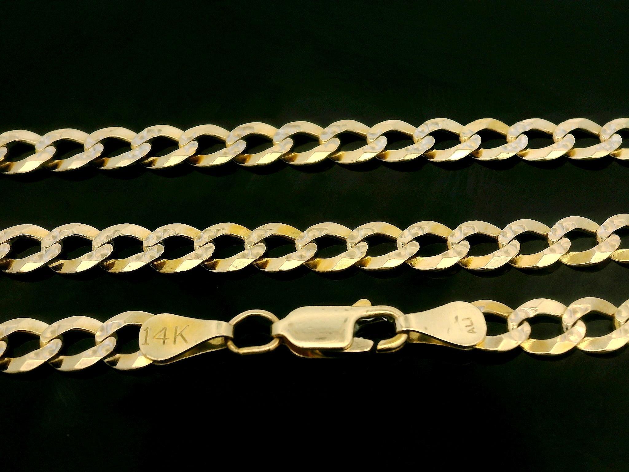 Collana a catena cubana da uomo solida in oro giallo 14k lunga 24 pollici con taglio a diamante A Link in vendita 2