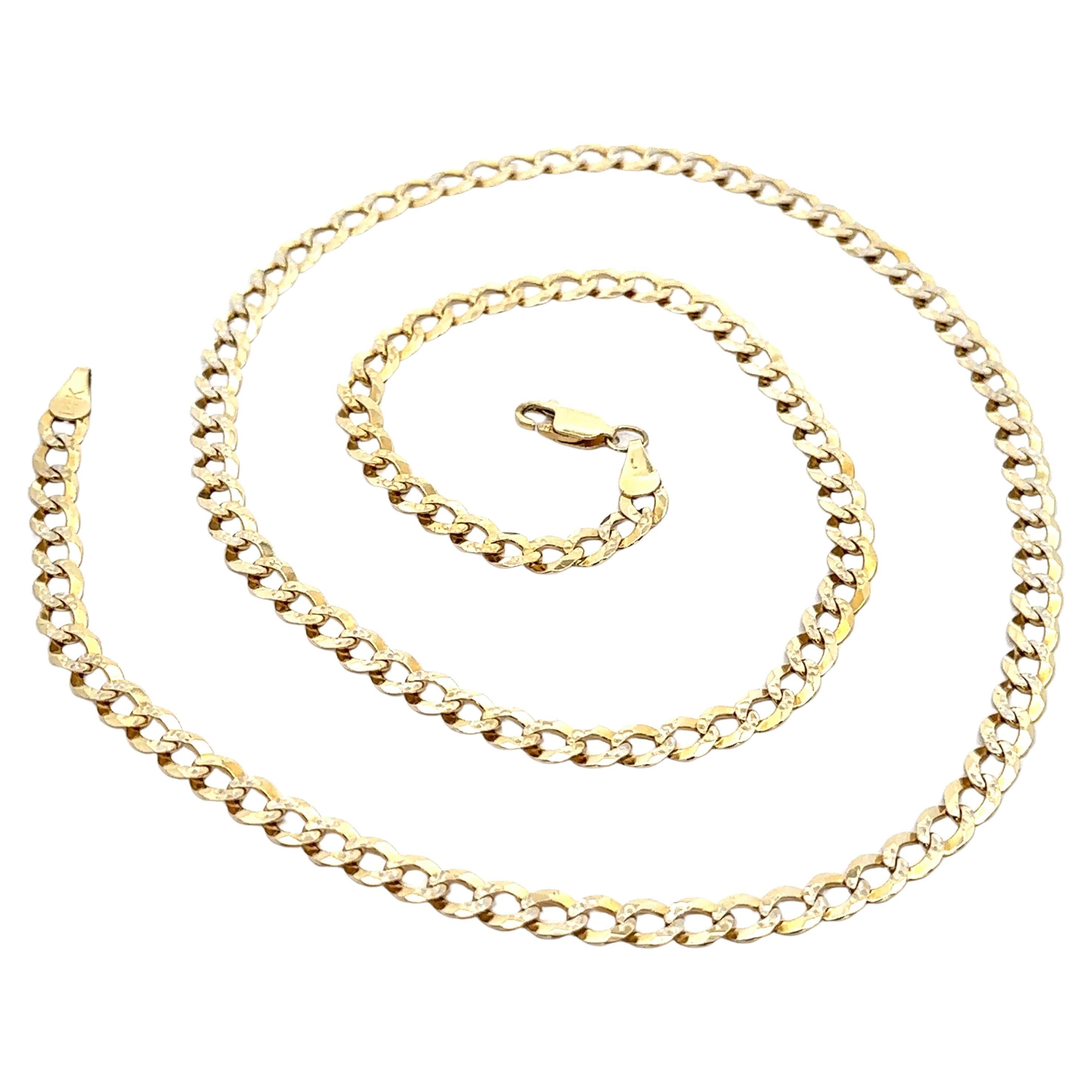 Solid Men's 14k Yellow Gold 24" Long Diamond Cut Curb Cuban Link Chain Necklace