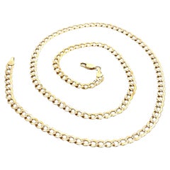 Solid Men's 14k Yellow Gold 24" Long Diamond Cut Curb Cuban Link Chain Necklace