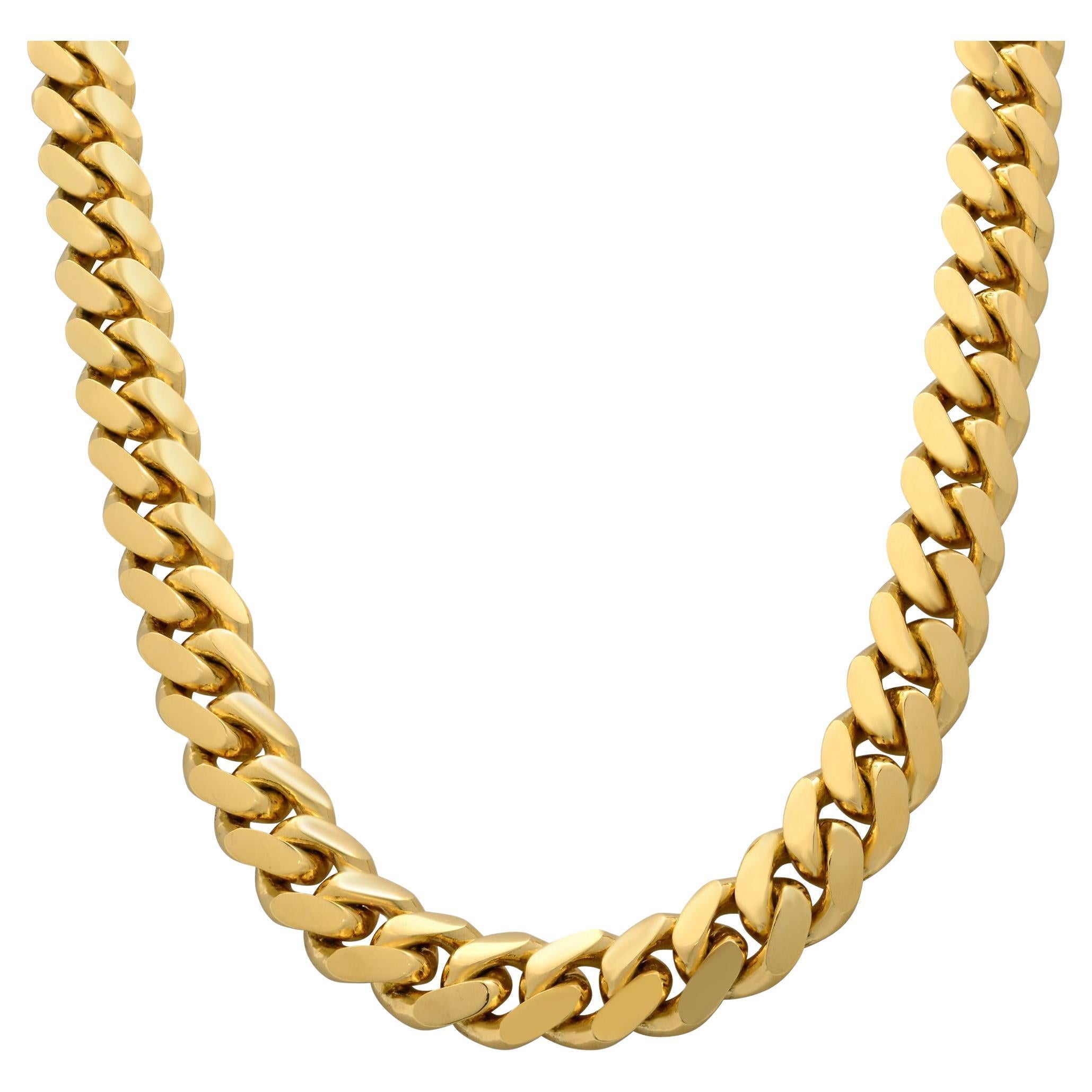 Solid Miami Cuban Link Chain Necklace 14K Yellow Gold 24 Inches 9.5mm