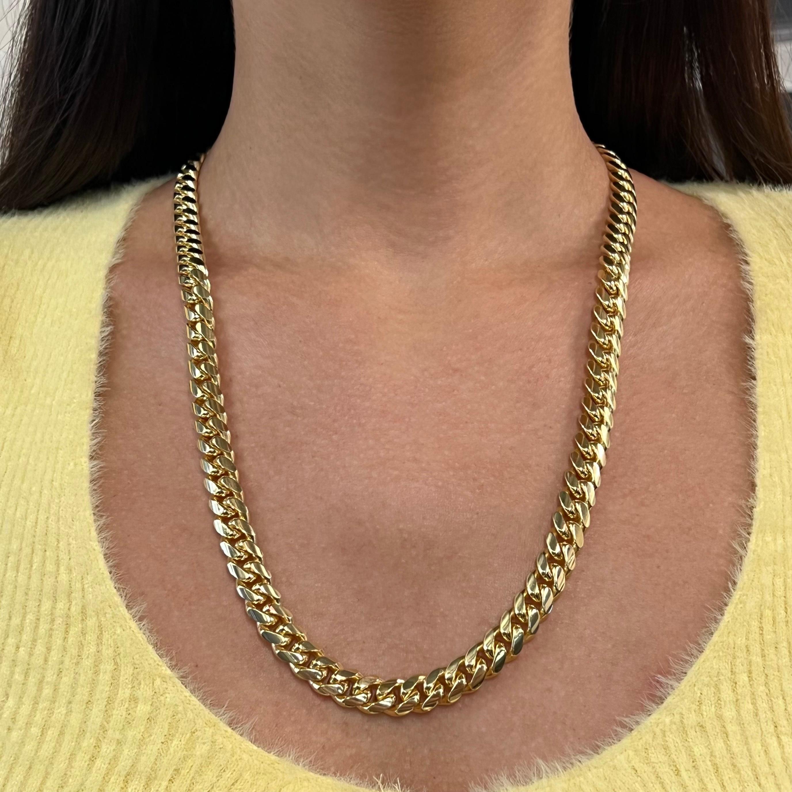 Modern Solid Miami Cuban Link Chain 14K Yellow Gold For Sale