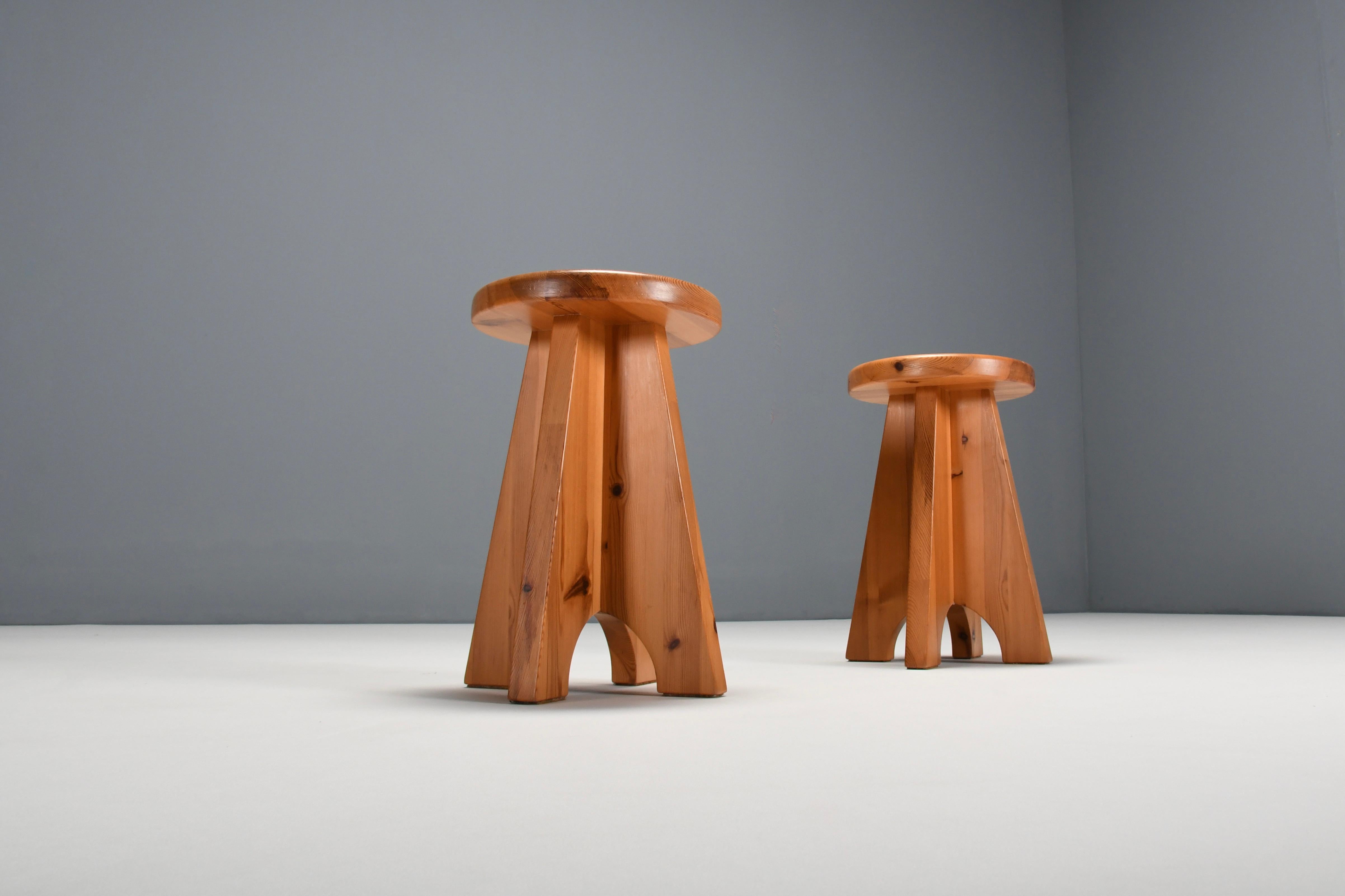 Swedish Solid Midcentury Pine Stools, Sweden, 1960s For Sale