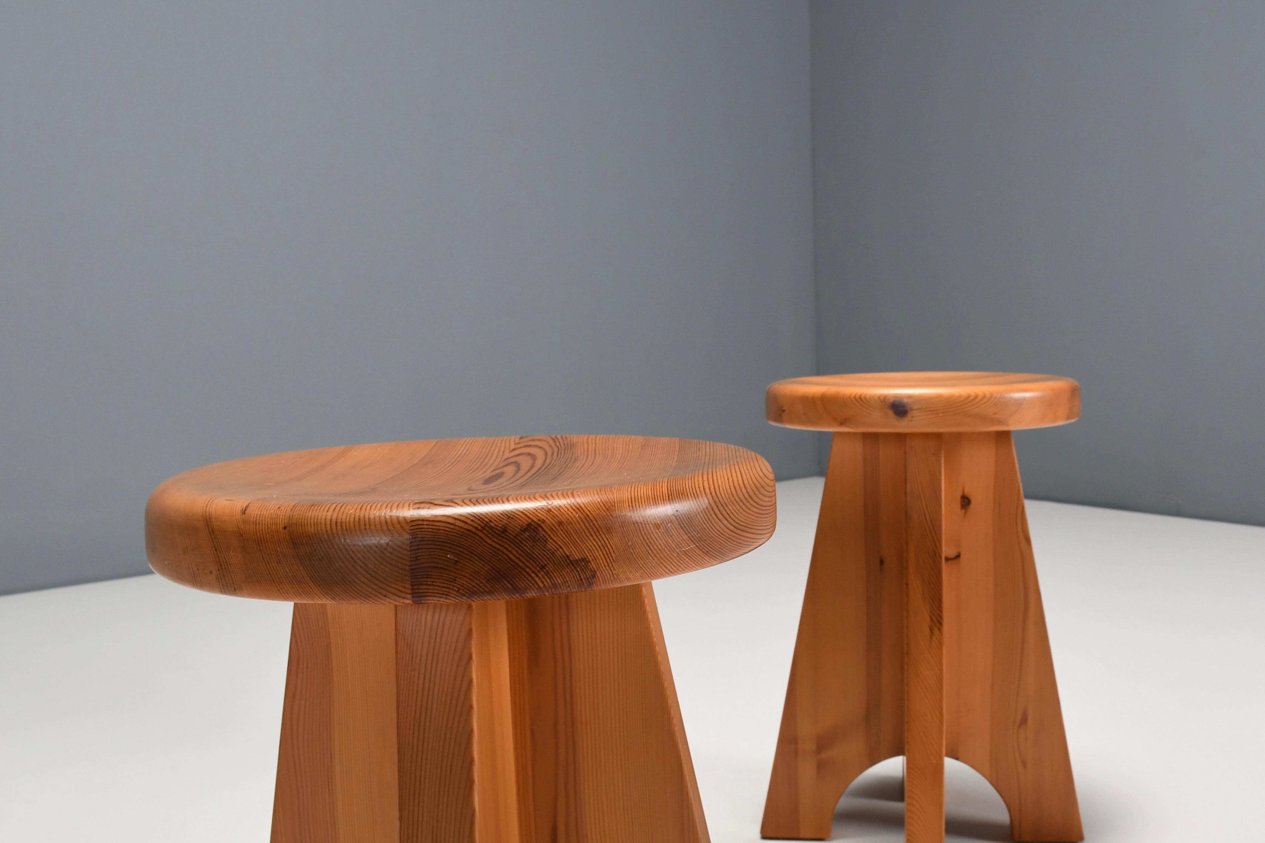 20th Century Solid Midcentury Pine Stools, Sweden, 1960s For Sale