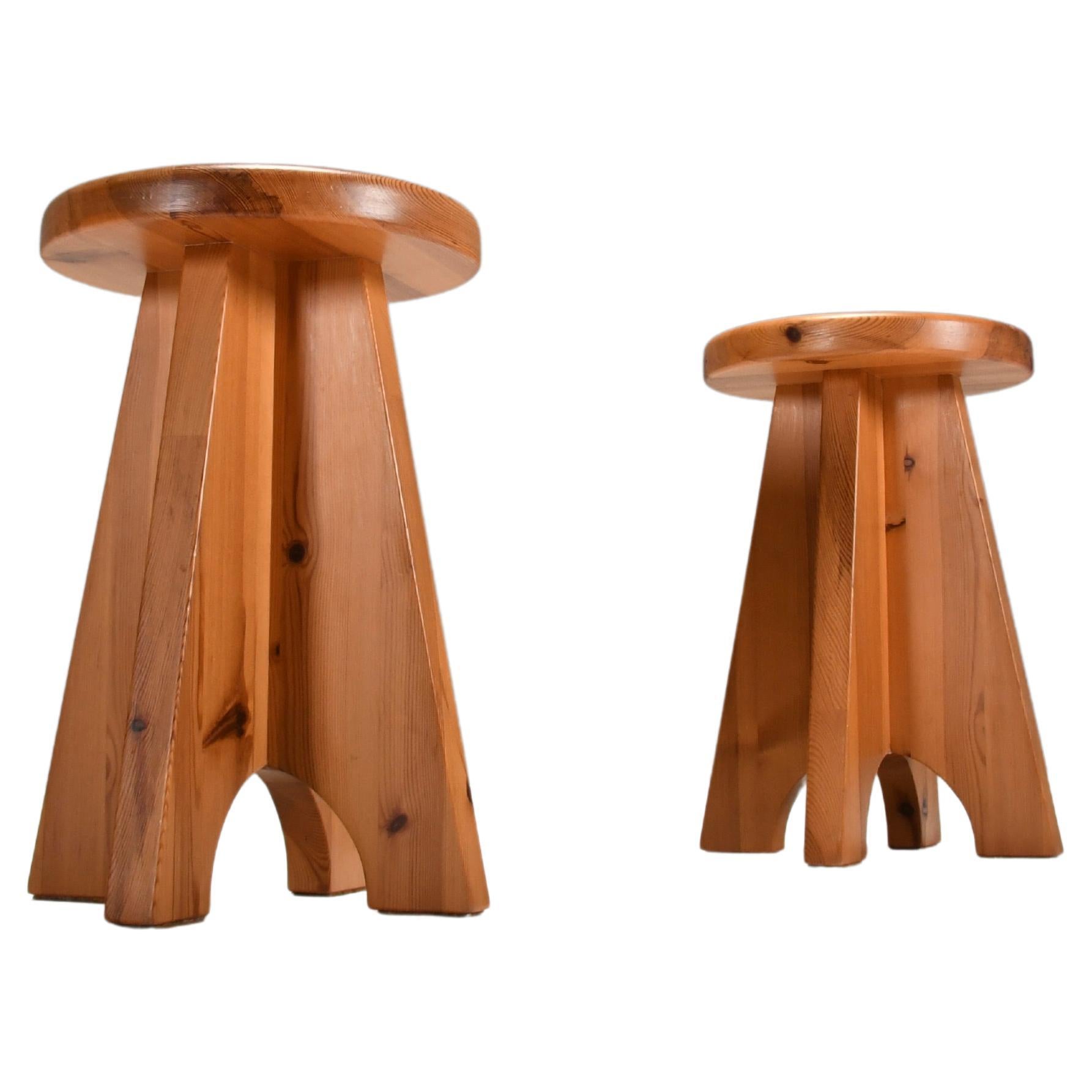 Solid Midcentury Pine Stools, Sweden, 1960s For Sale