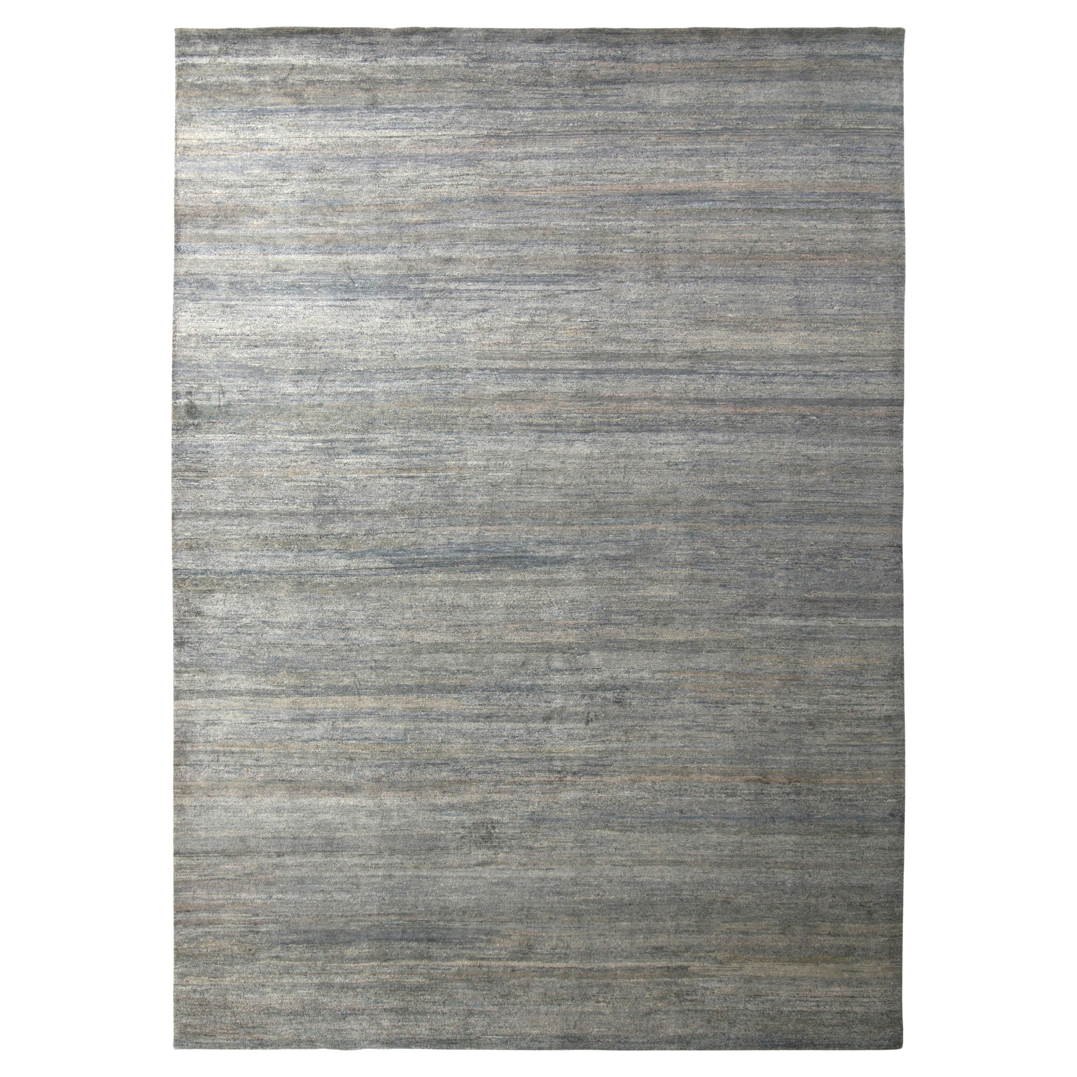 Rug & Kilim's Solid Modern Tone-on-Tone Plain Rug, Gray-Silver Two-Tone Silk