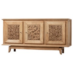 Solid Natural Handcarved Oak Credenza, France, 1940s