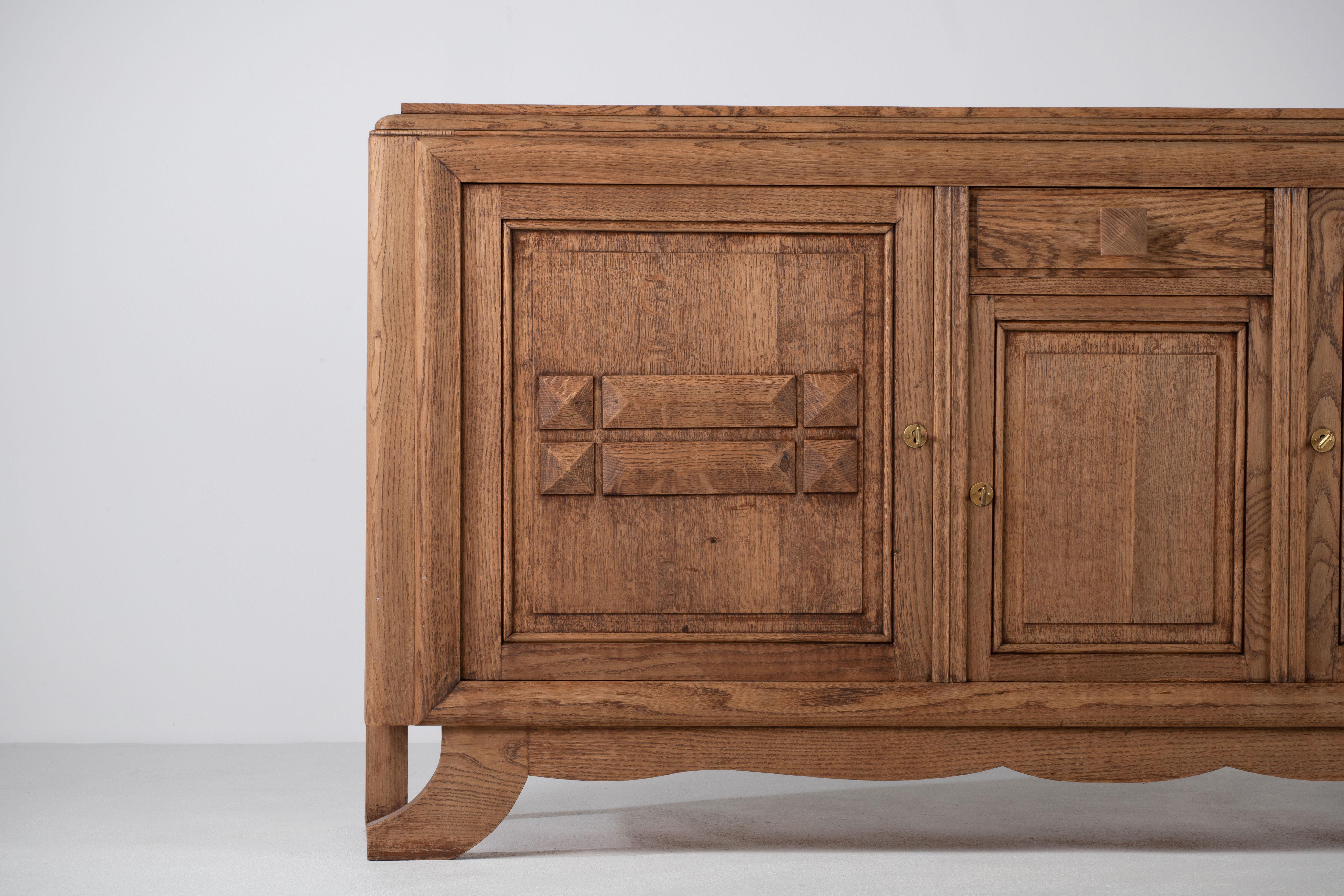 Solid Natural Oak Cabinet, France, 1940s For Sale 6