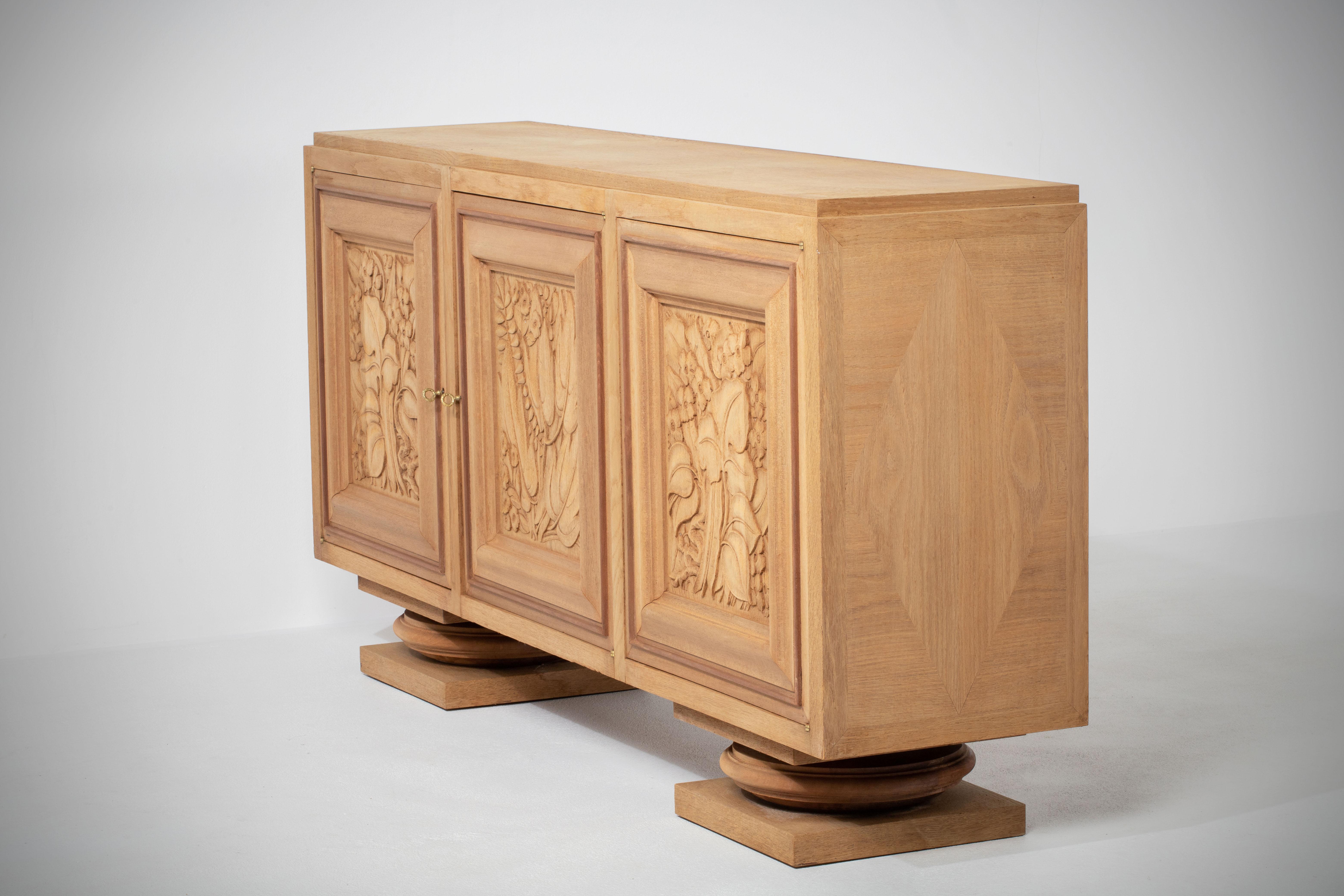 Solid Natural Oak Cabinet, France, 1940s 8