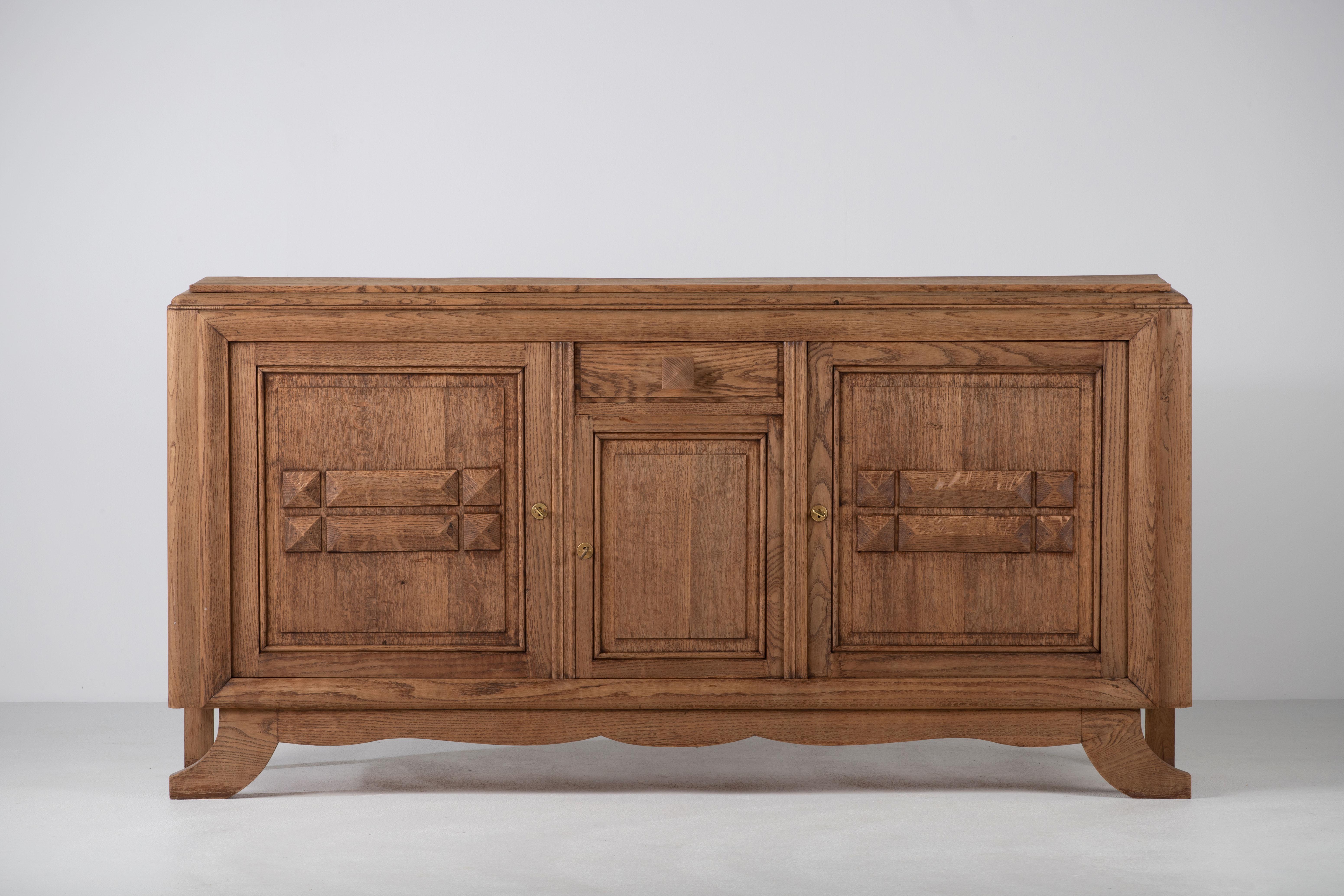 Mid-Century Modern Solid Natural Oak Cabinet, France, 1940s For Sale