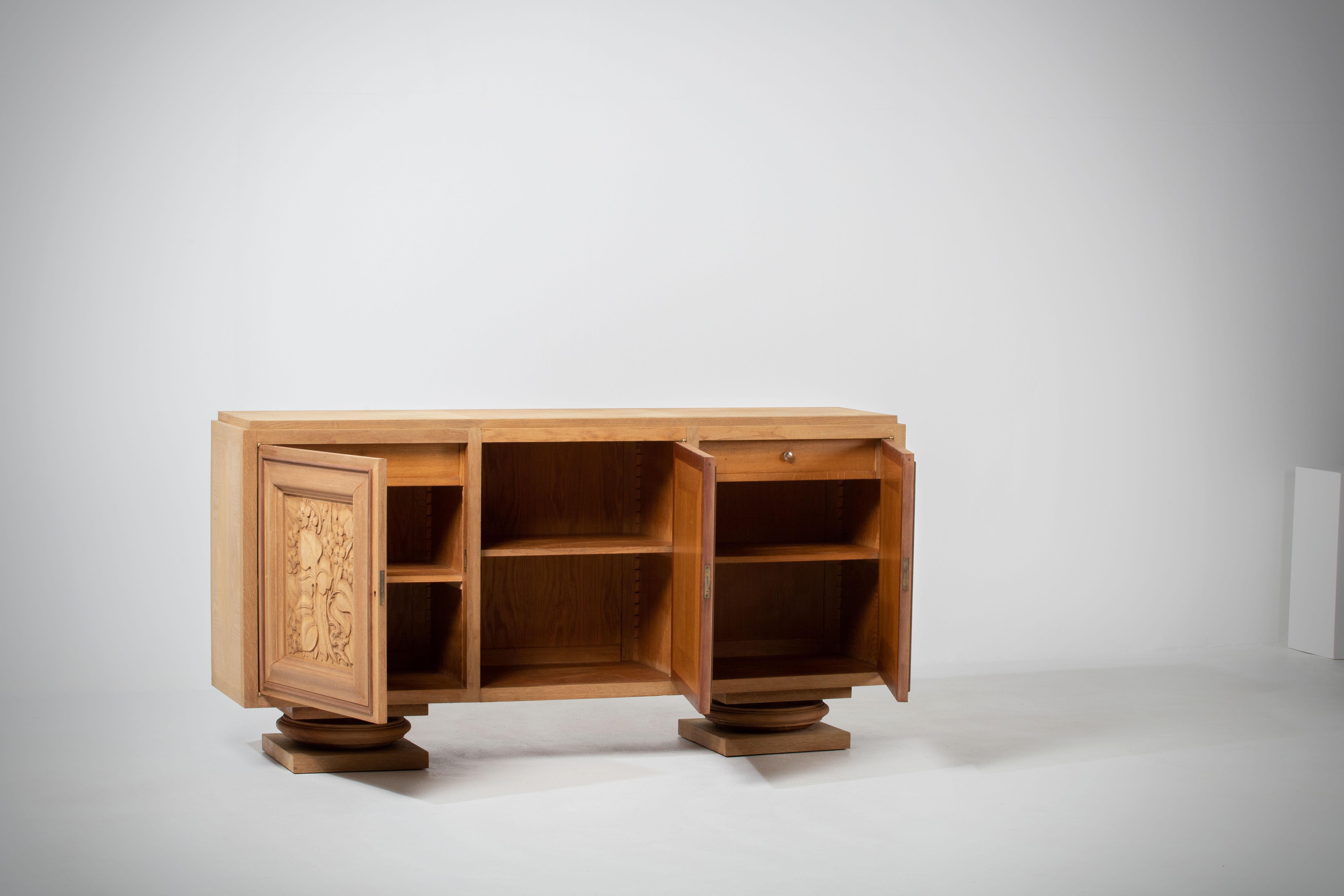 Mid-Century Modern Solid Natural Oak Cabinet, France, 1940s For Sale