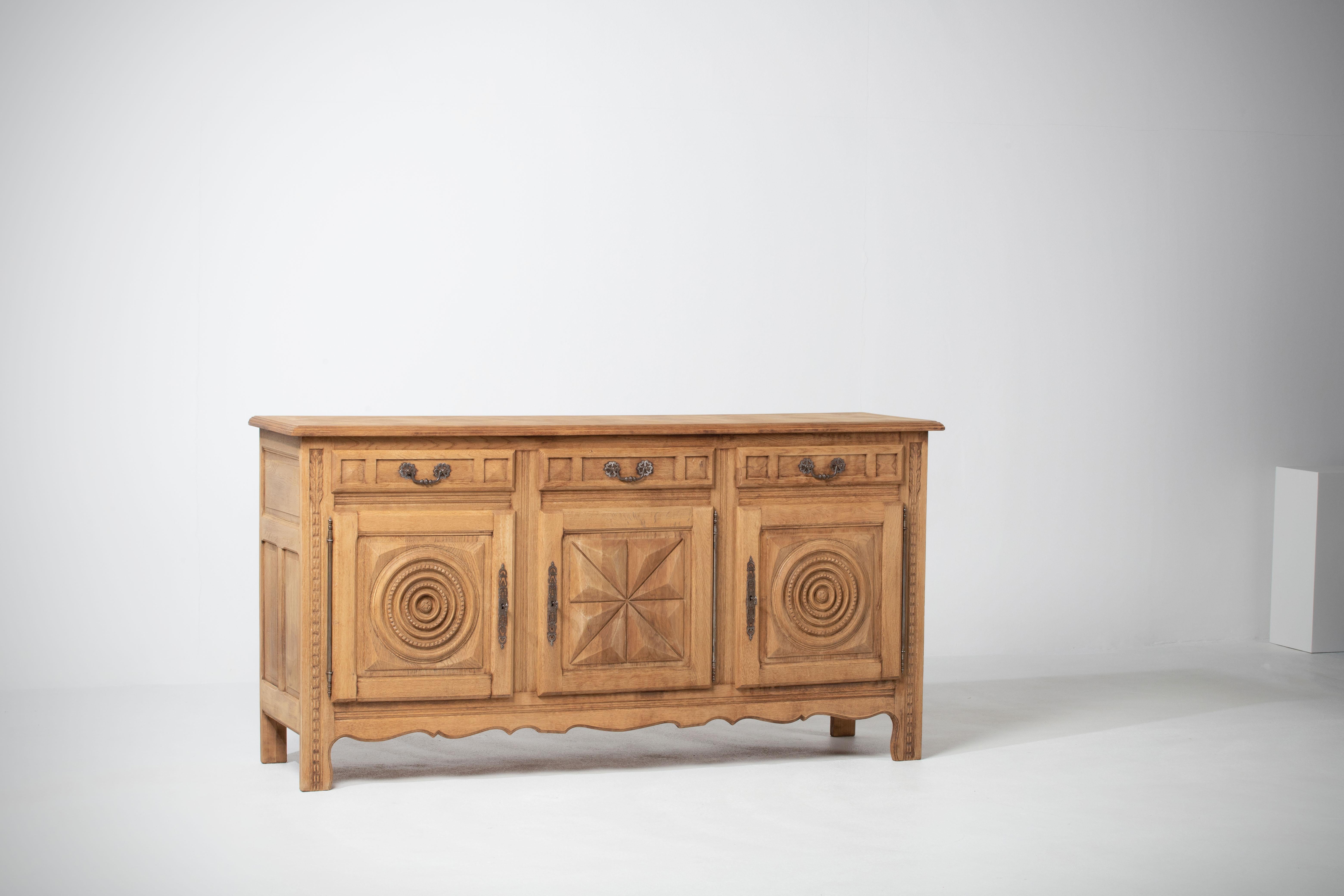 French Solid Natural Oak Cabinet, France, 1940s