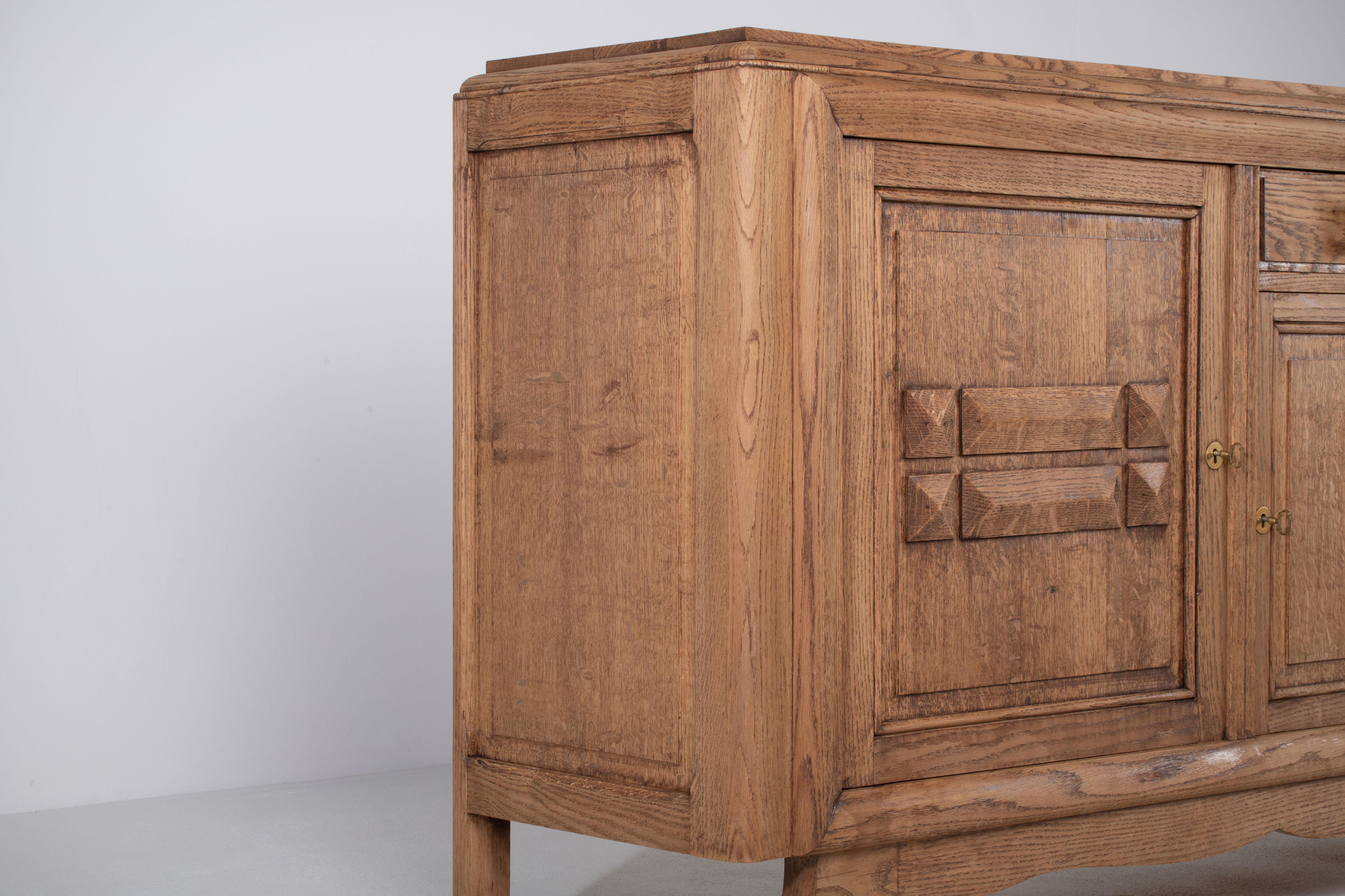 Mid-20th Century Solid Natural Oak Cabinet, France, 1940s For Sale