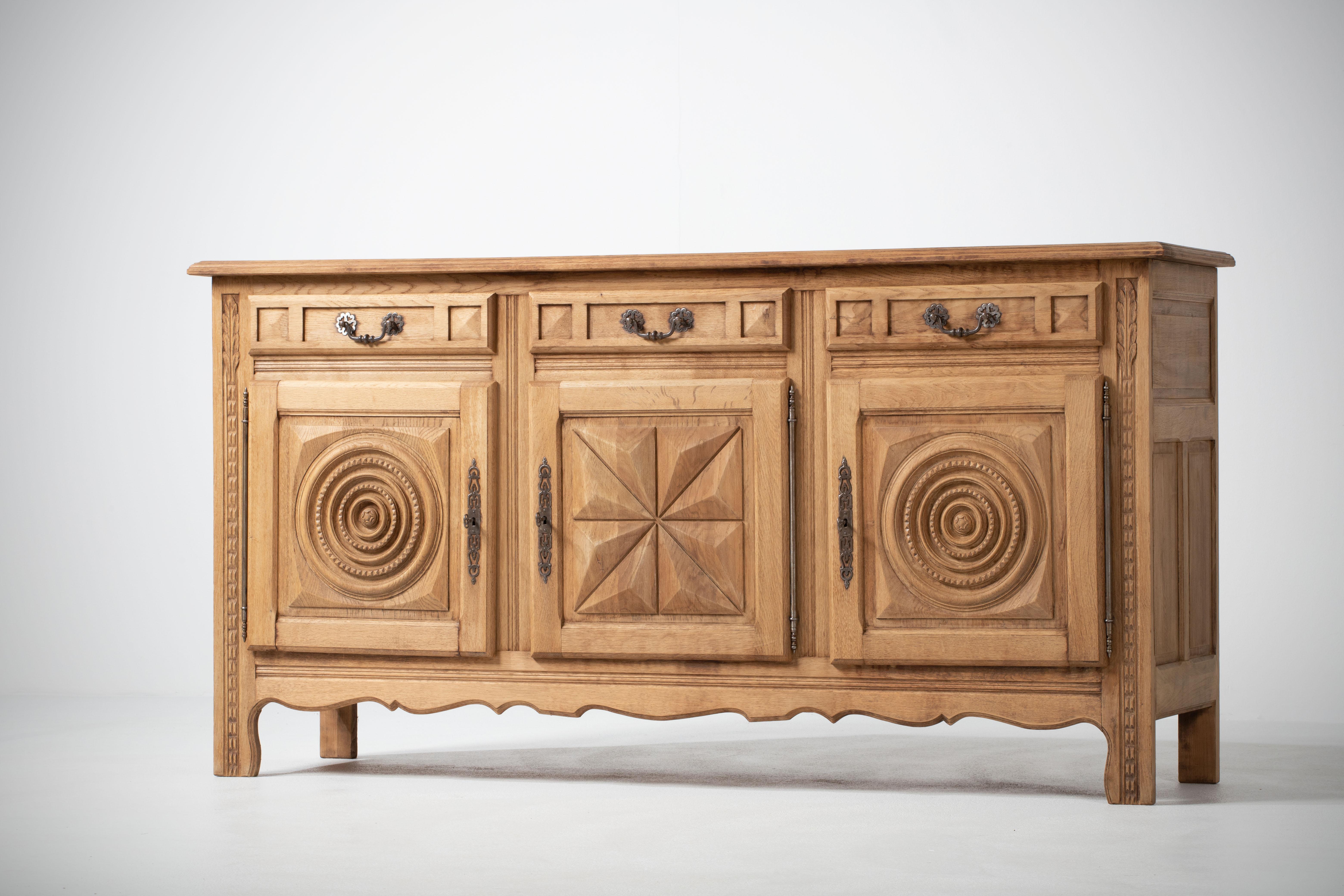 Mid-20th Century Solid Natural Oak Cabinet, France, 1940s