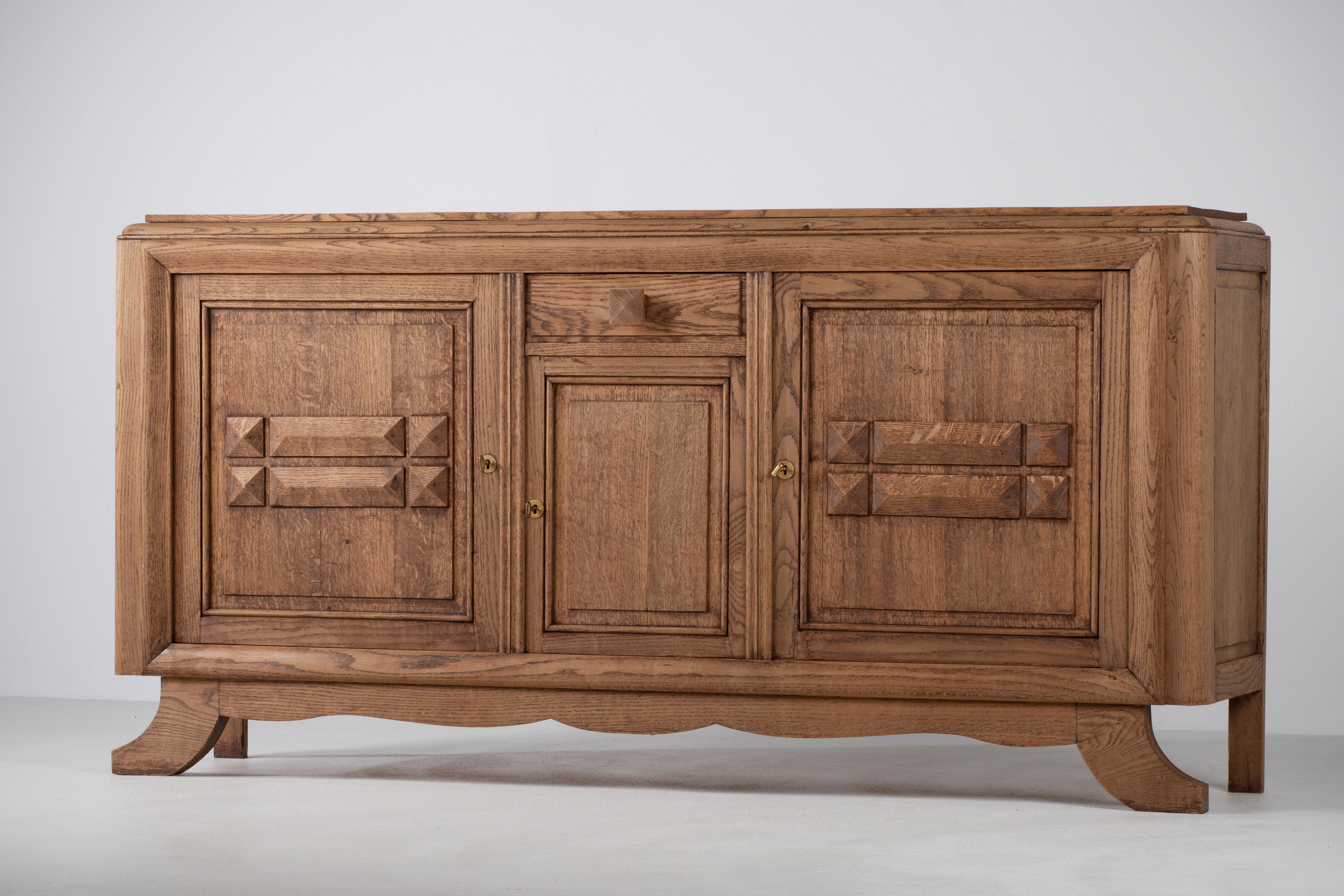 Solid Natural Oak Cabinet, France, 1940s For Sale 2