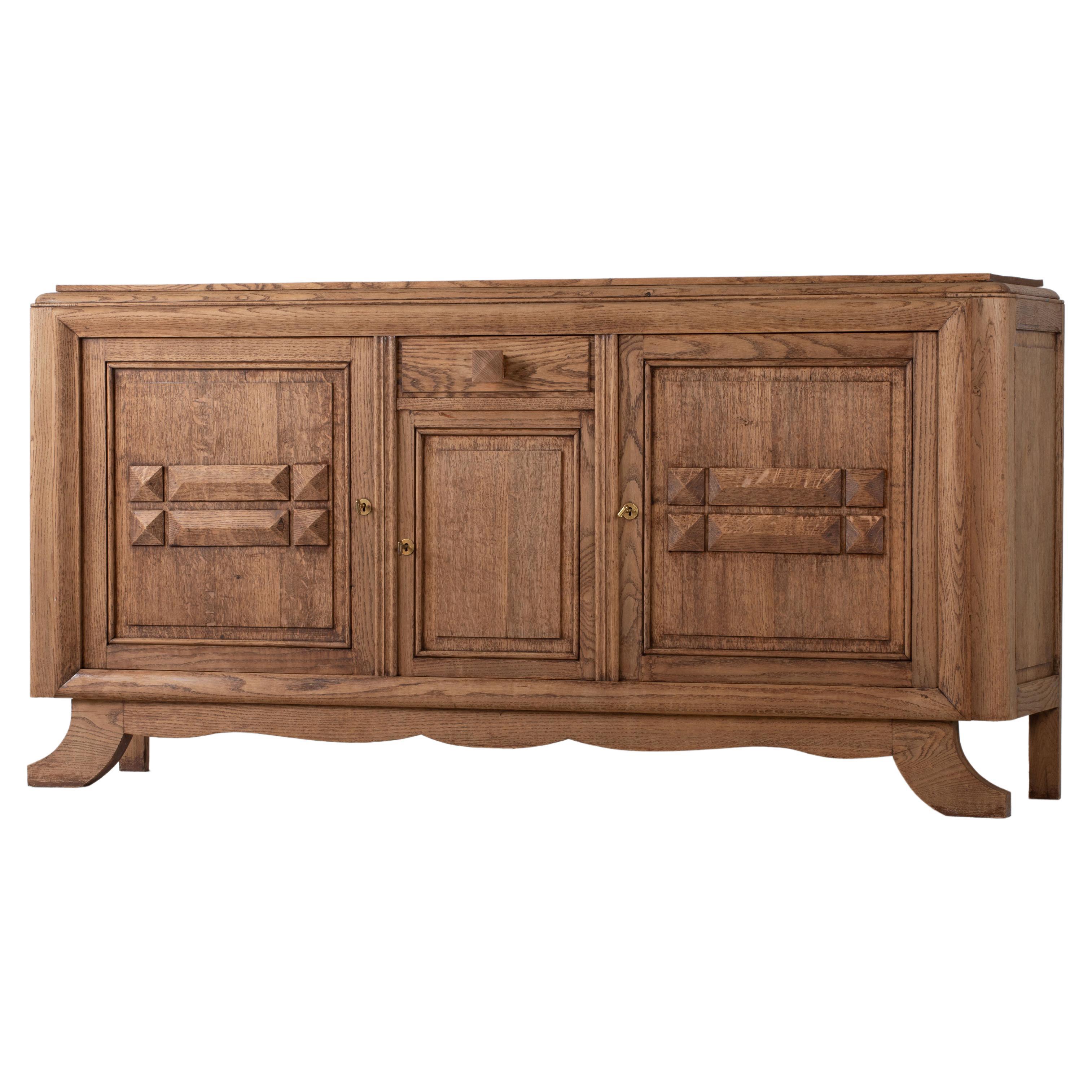 Solid Natural Oak Cabinet, France, 1940s For Sale