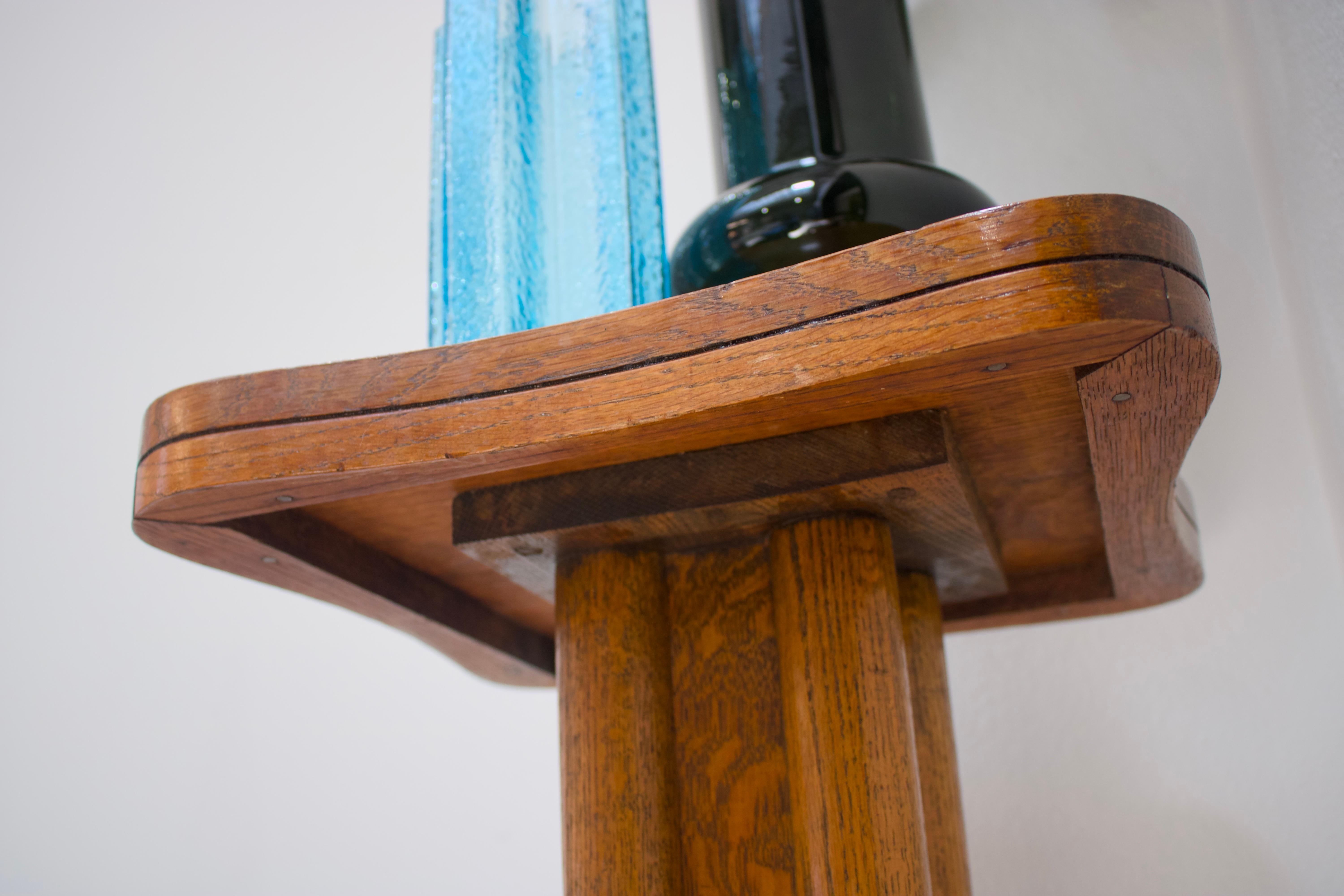 Oak Solid natural oak pedestal, 20th century For Sale