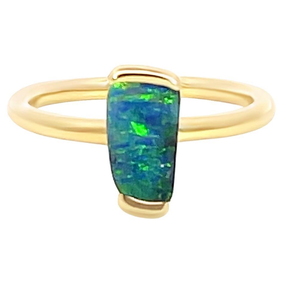 Solid Natural Untreated Australian 1.35ct Boulder Opal Ring in 18k Yellow Gold  For Sale