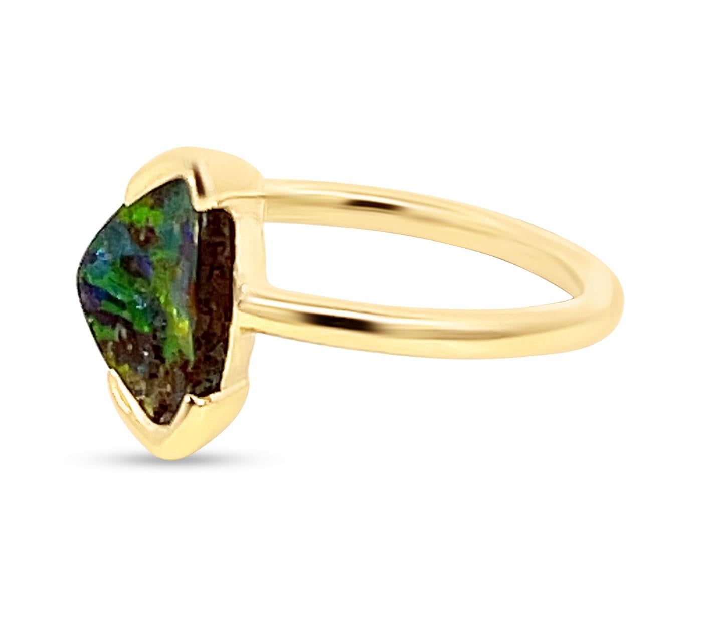 Women's Solid Natural Untreated Australian 1.38ct Boulder Opal Ring in 18k Yellow Gold  For Sale