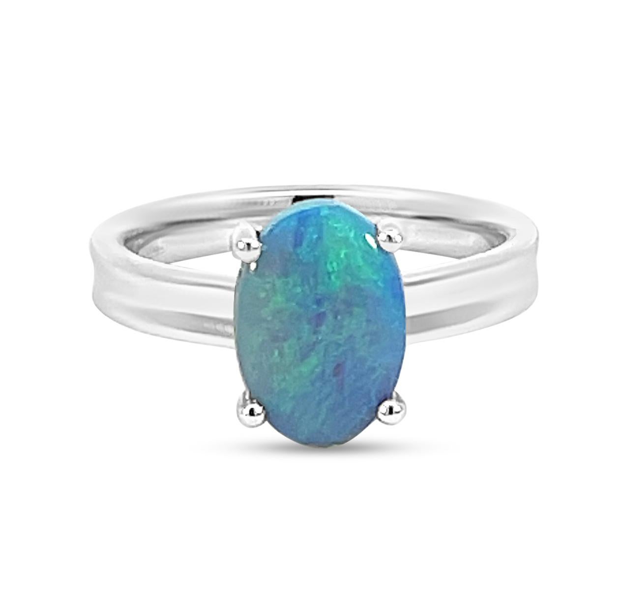 Contemporary Solid Natural Untreated Australian 2.16ct Black Opal Ring 18k White Gold For Sale
