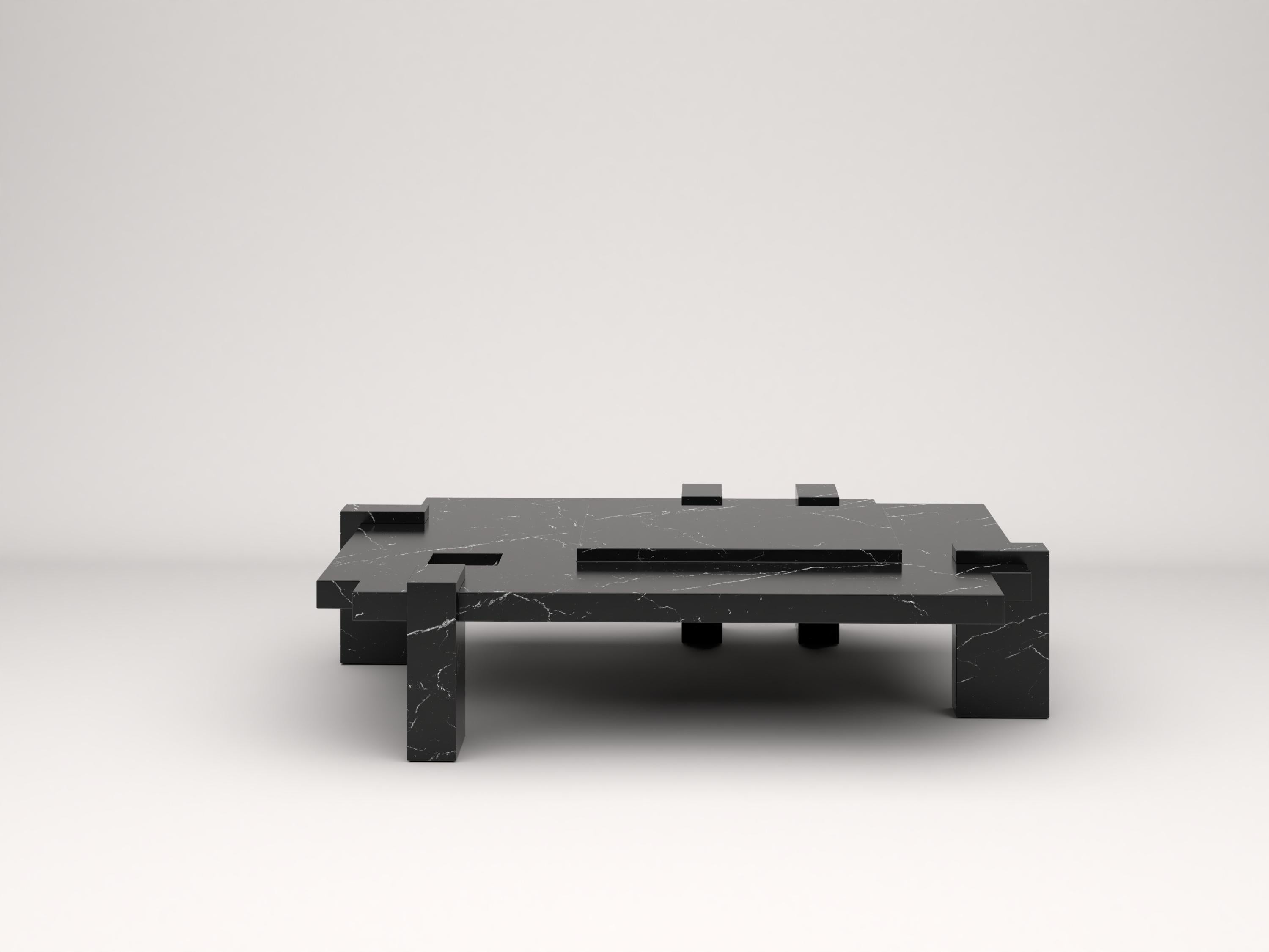 Solid Nero Marquina Marble Chill Coffee Table For Sale 9