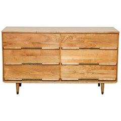 Solid Oak 6-Drawer Mid-Century Modern Low Dresser, 1960s