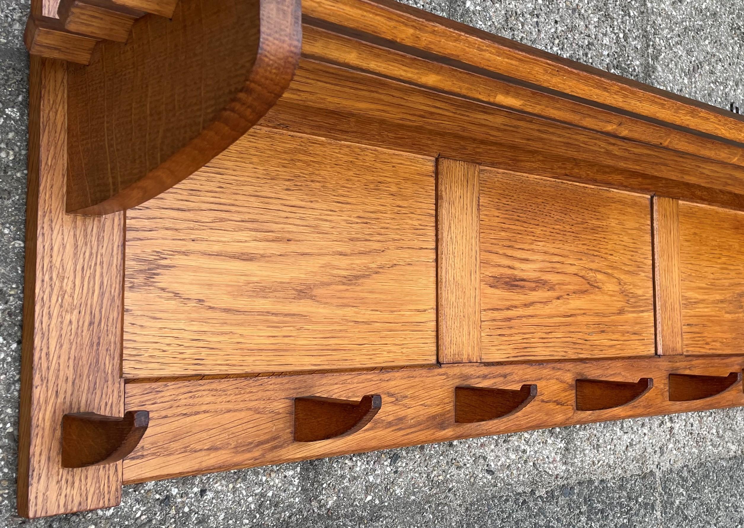 Solid Oak and All Hand-Crafted Dutch Arts & Crafts Wall Coat Rack with Hat Rack 3